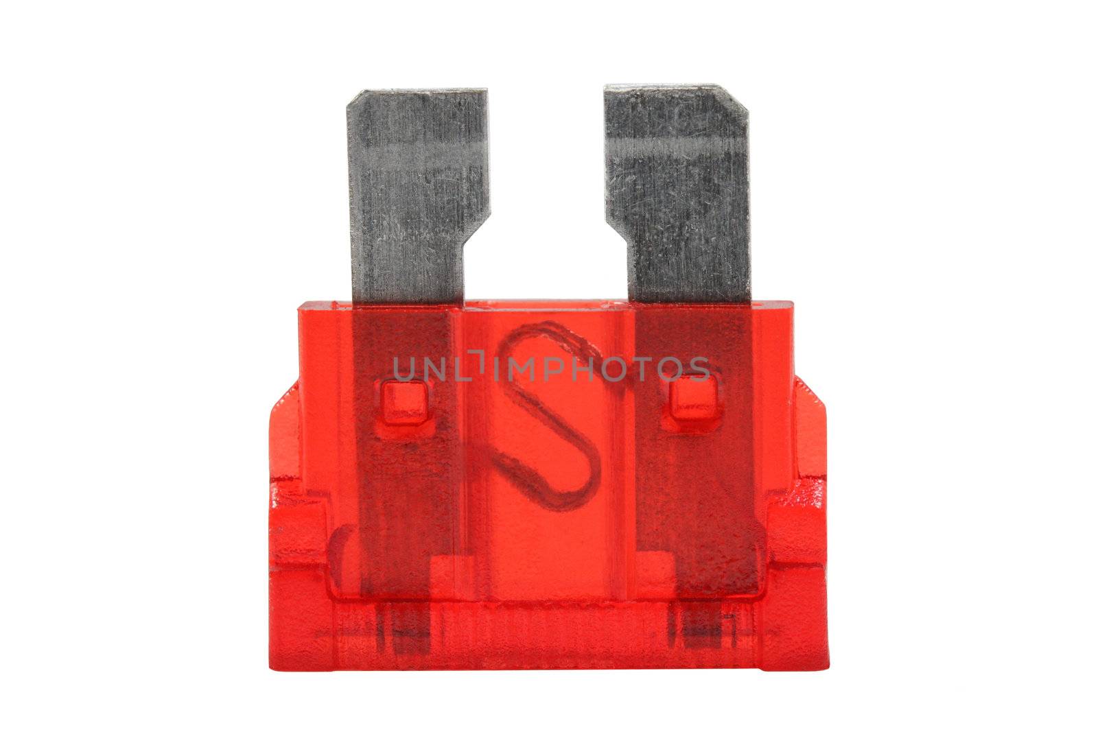 Electrical automotive red car fuses or breakers isolated on a white background