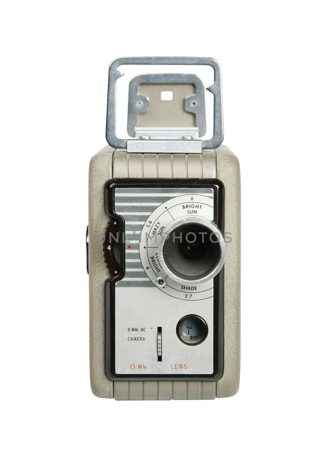 Retro movie camera for 8mm film isolated on white background