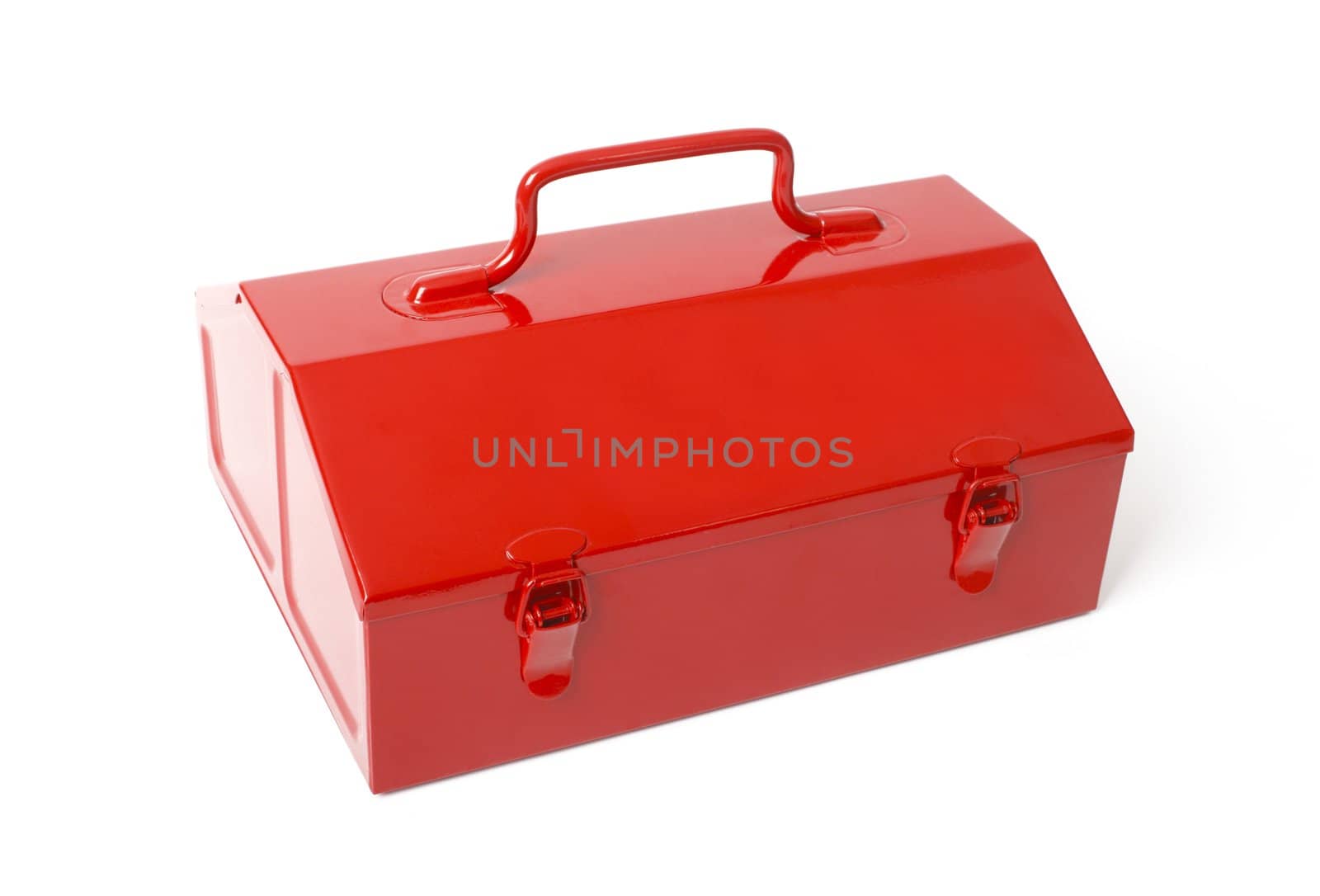 Red metal toolbox isolated on white background