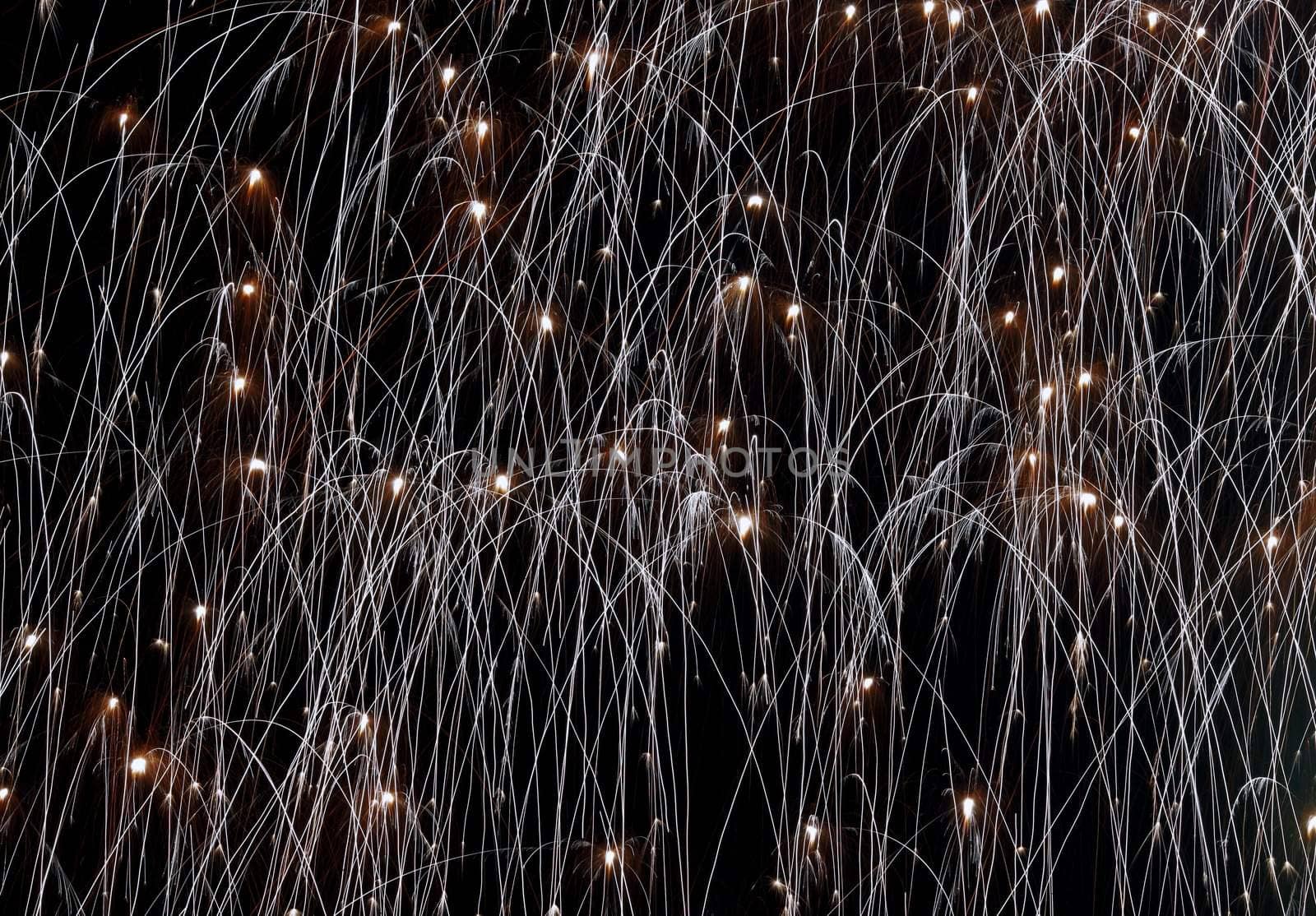 Exploding fireworks with a showering rain of sparks