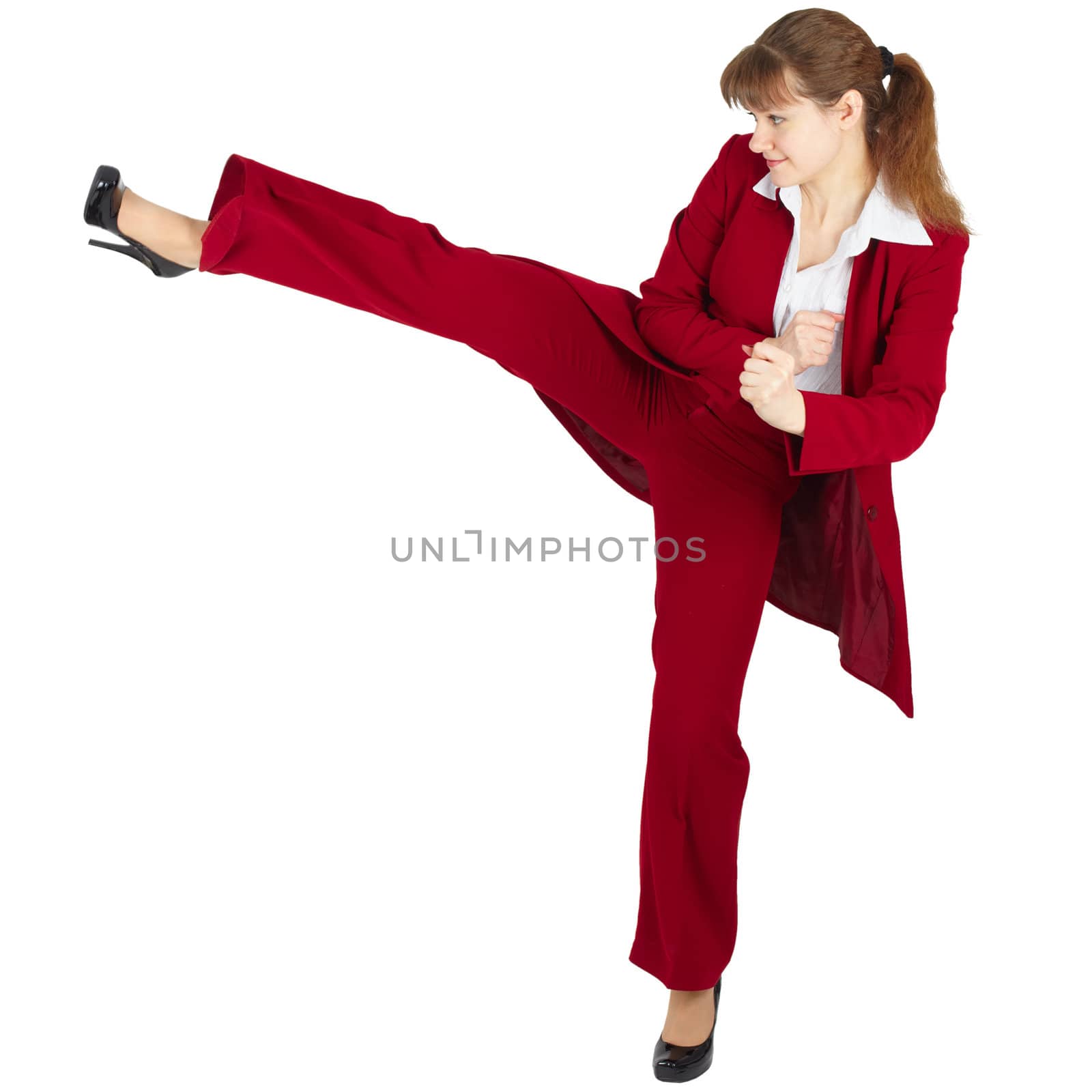 Beautiful girl in business suit kicks by pzaxe