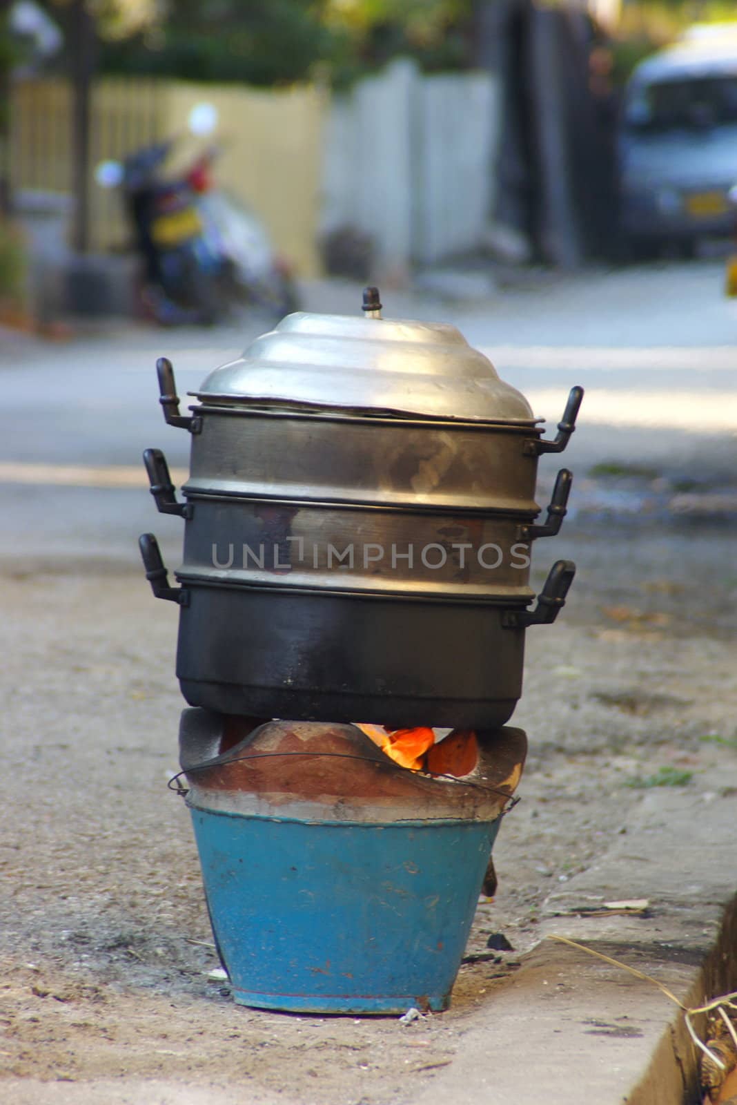 Cooking pot on a street in asia