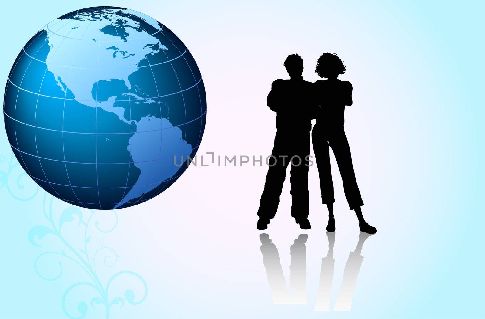 Here you can see young couples and a globe