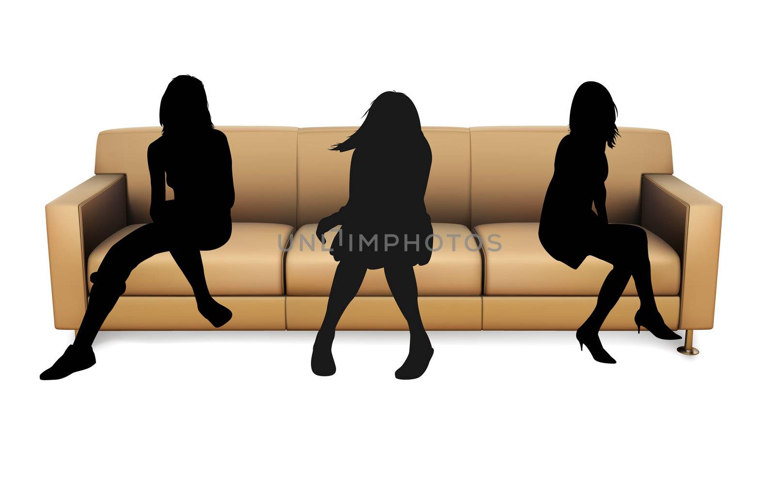 Here you can see three girls sitting on the sofa