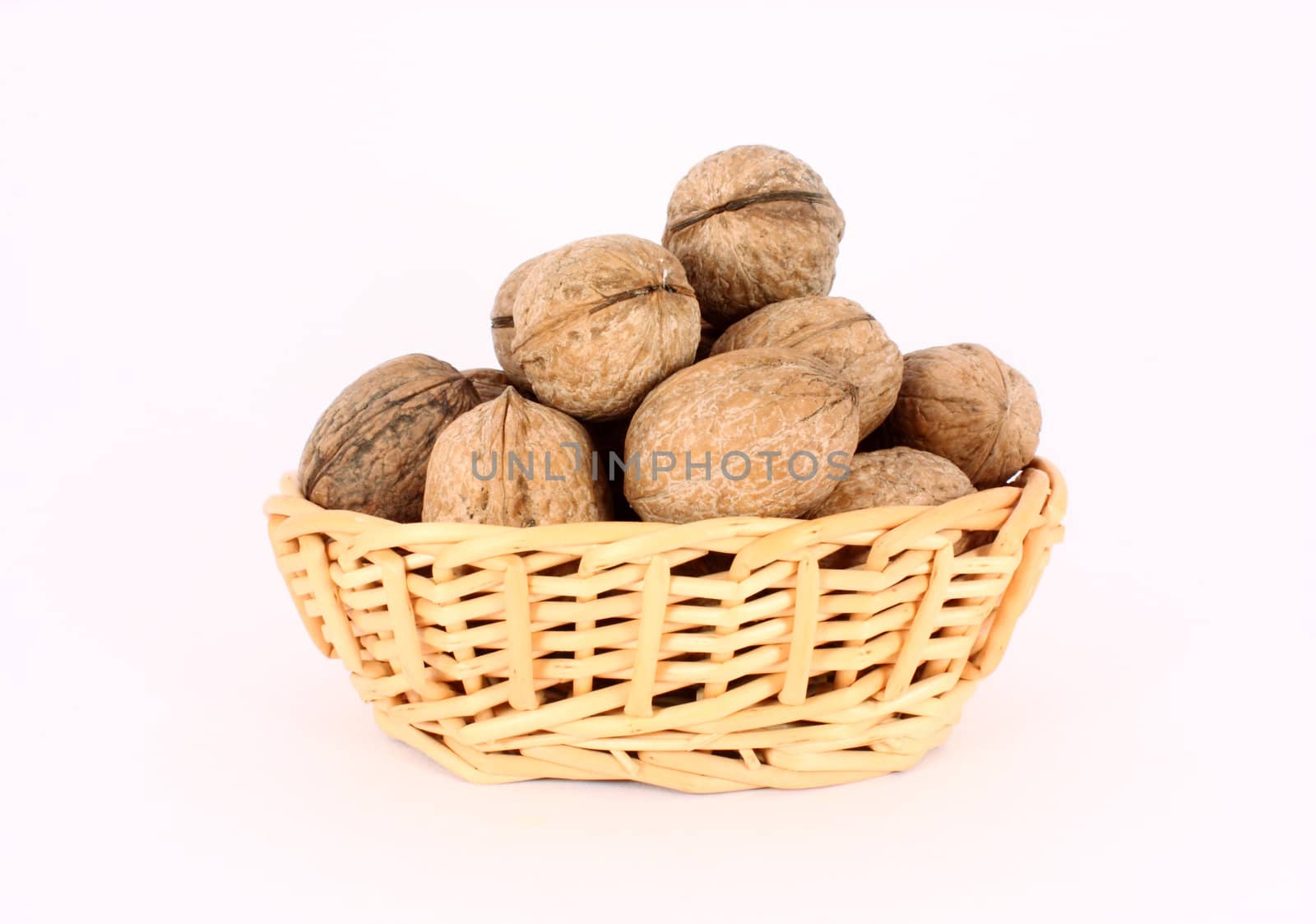 Wallnuts in a little basket, isolated