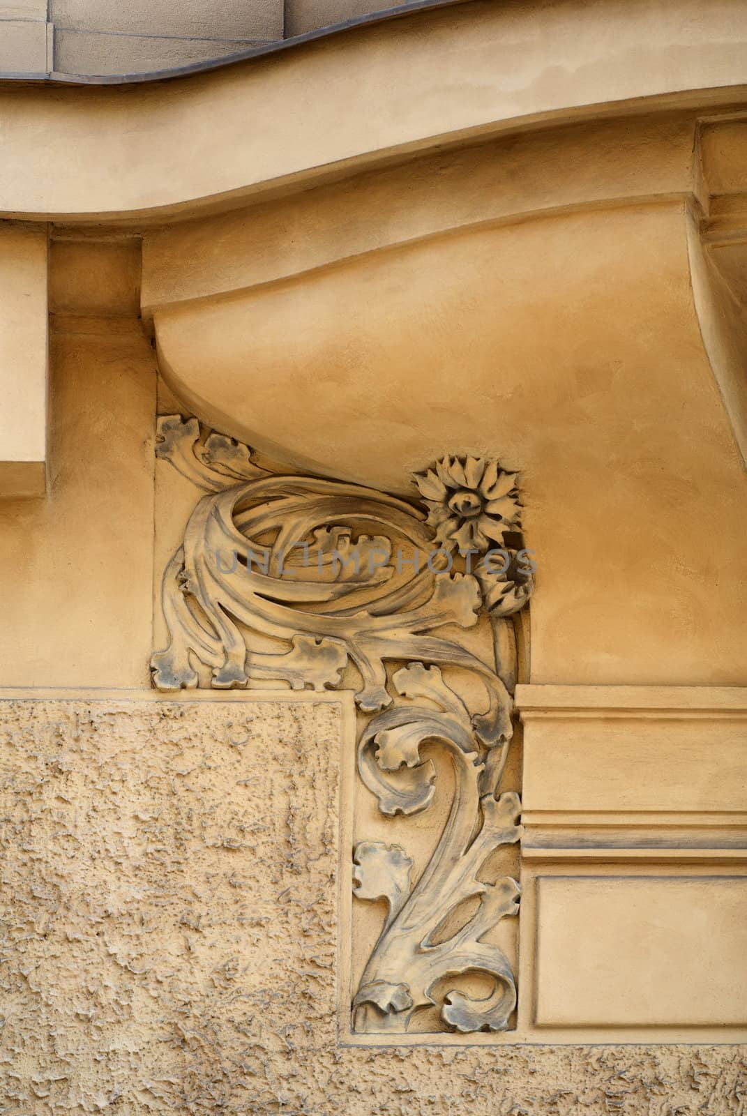 Architectural detail of the building in style of the art-nouveau.