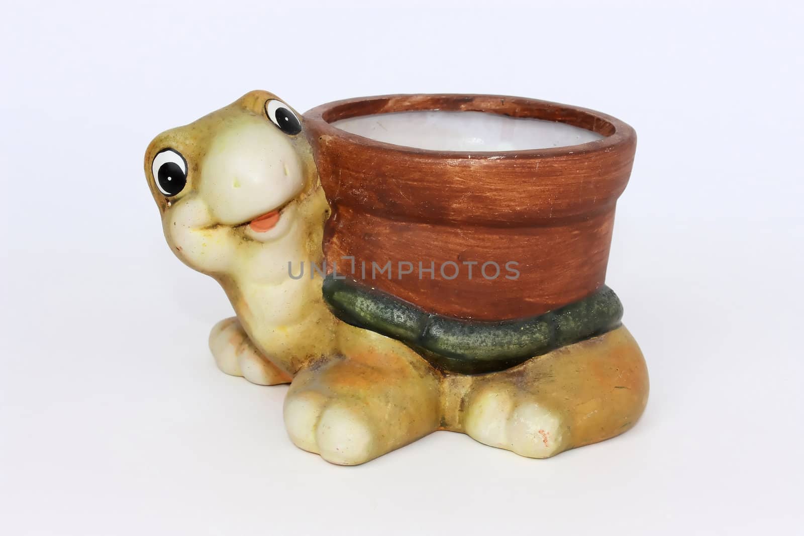 turtle, container of clay for flowers, isolated