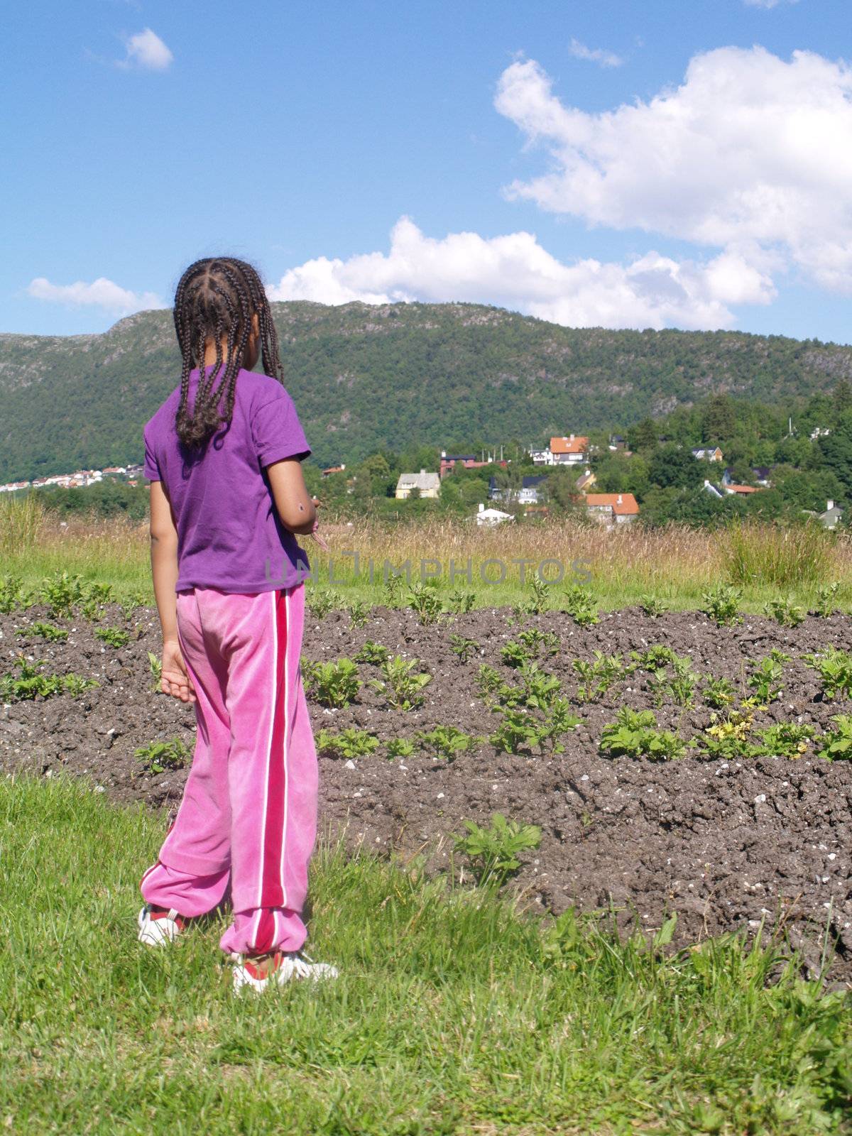 girl in small potatoe field