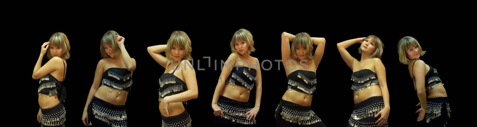 Dancing girl on black background. Isolated