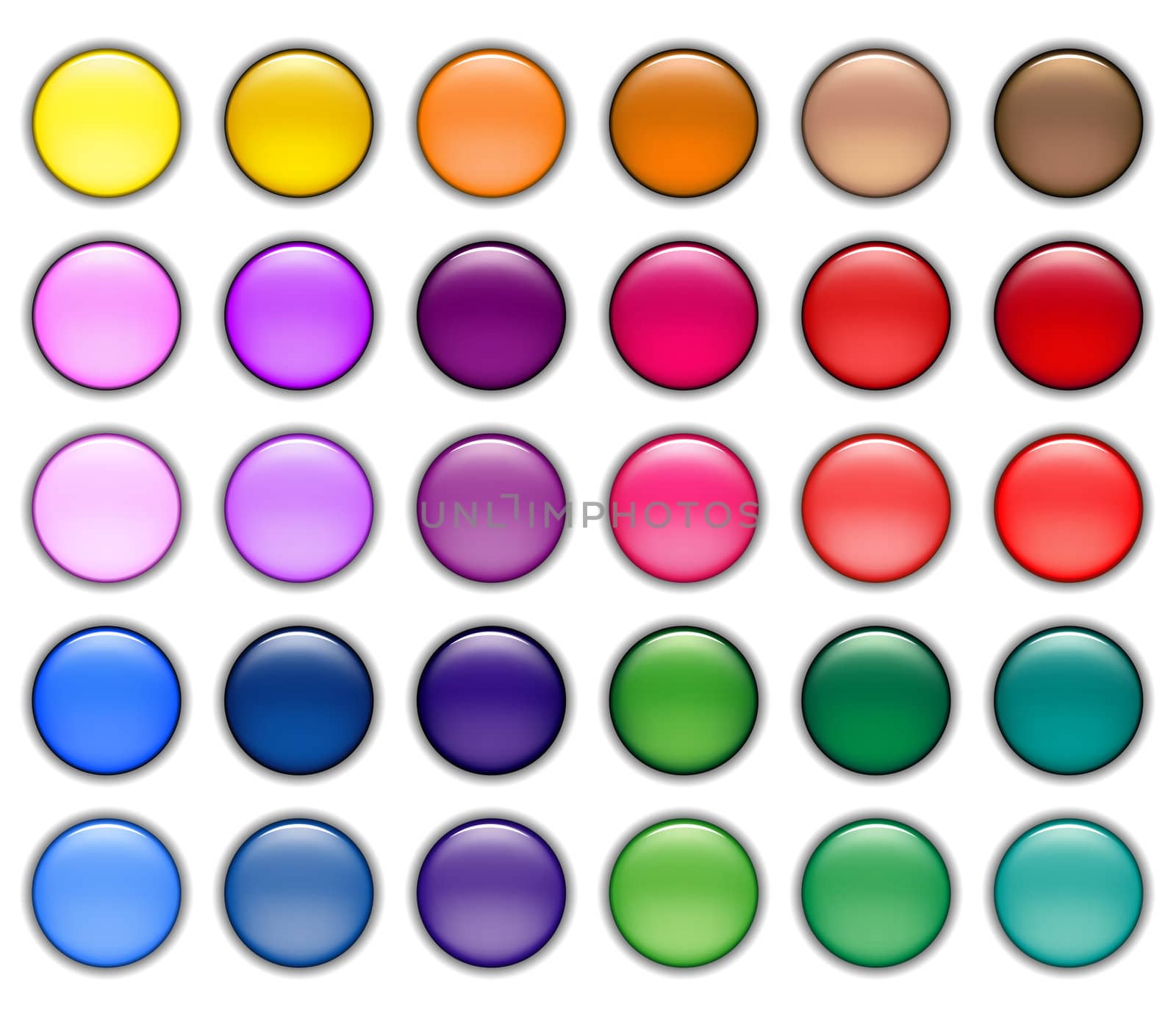 round web buttons with different shiny colors