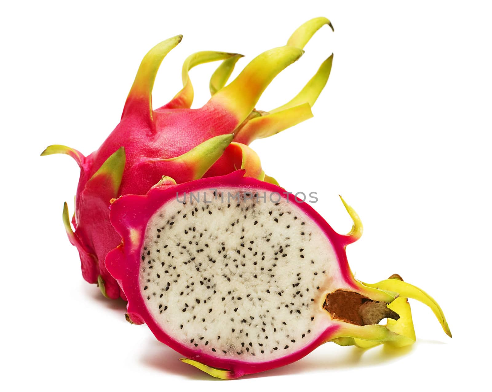 Exotic Thai Fruit. Dragon fruit - Geow Mangon. Isolated on white.