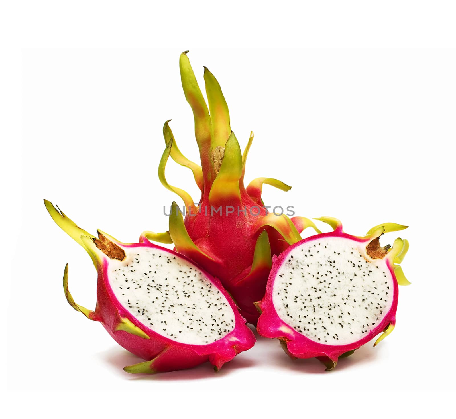 Exotic Thai Fruit. Dragon fruit - Geow Mangon. Isolated on white.