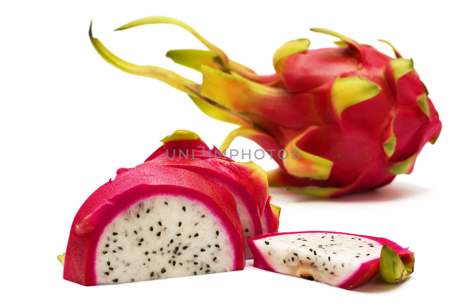 Exotic Thai Fruit. Dragon fruit - Geow Mangon. Isolated on white.