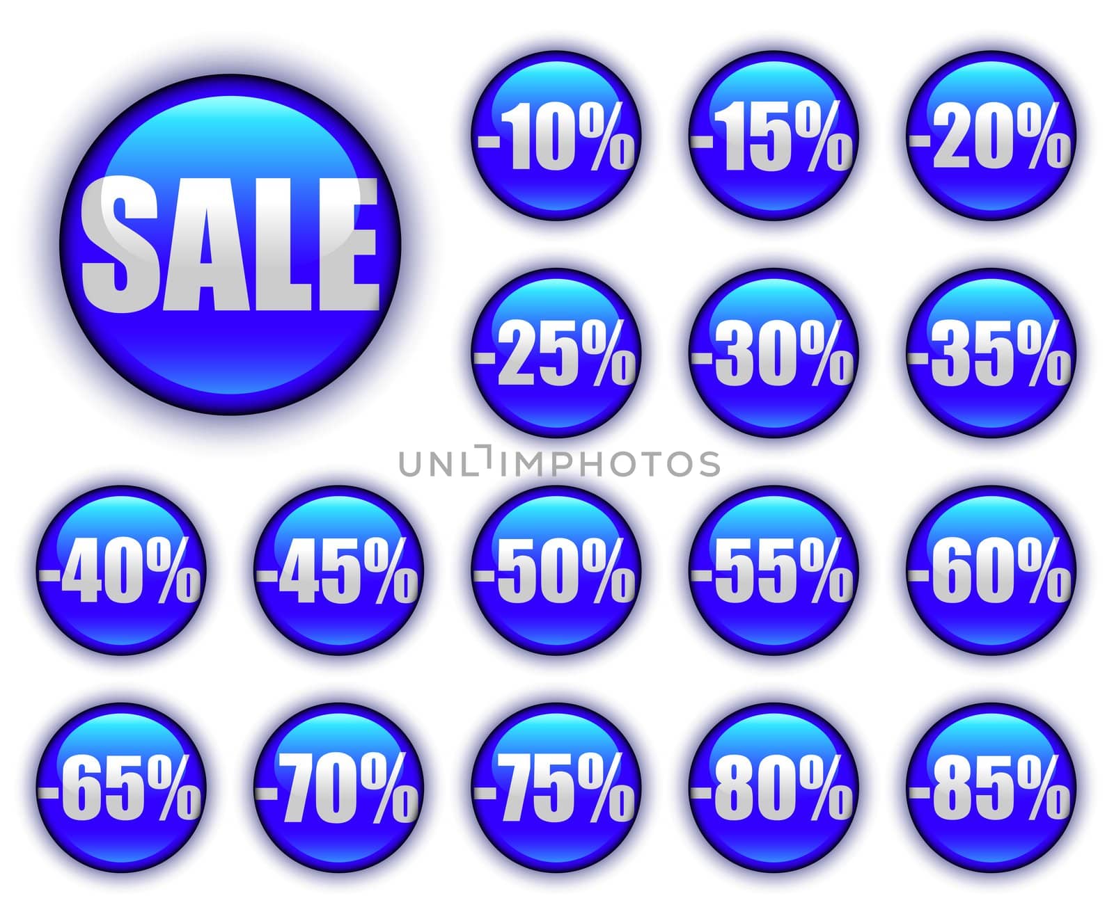 discount sales; shiny round blue web buttons