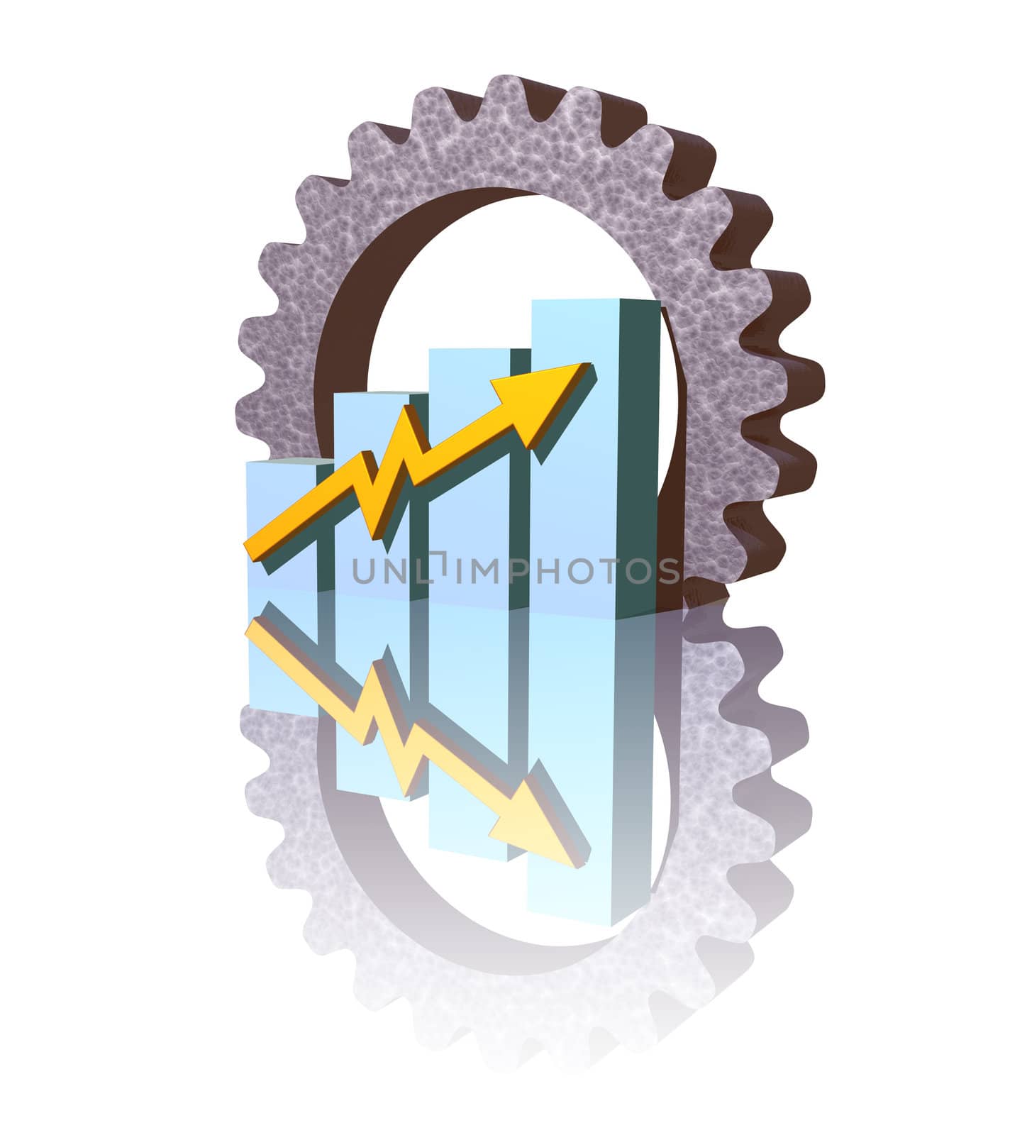business graph and gear on black background - 3d illustration