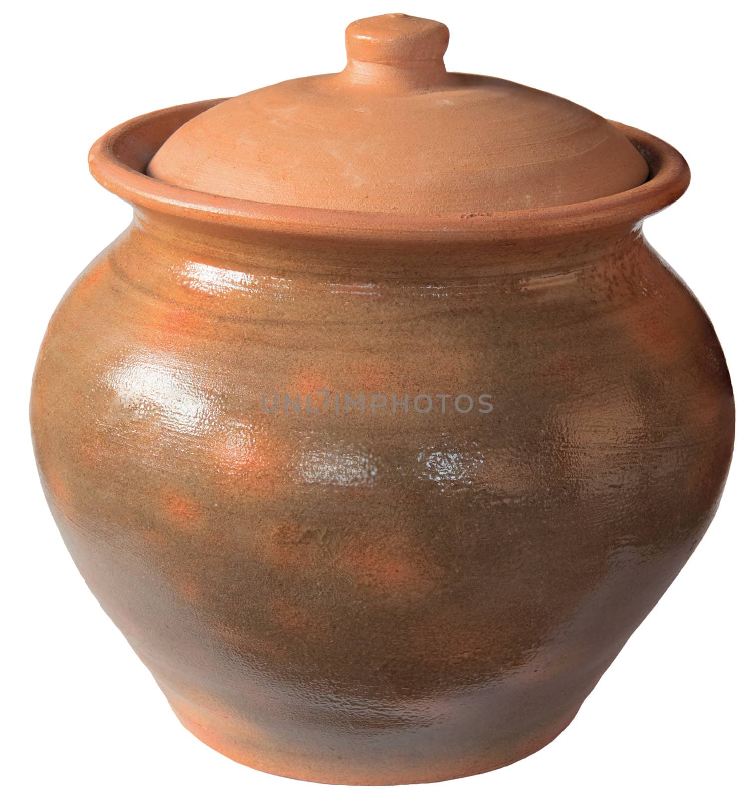 Old ceramic pot with a lid isolated on a white background