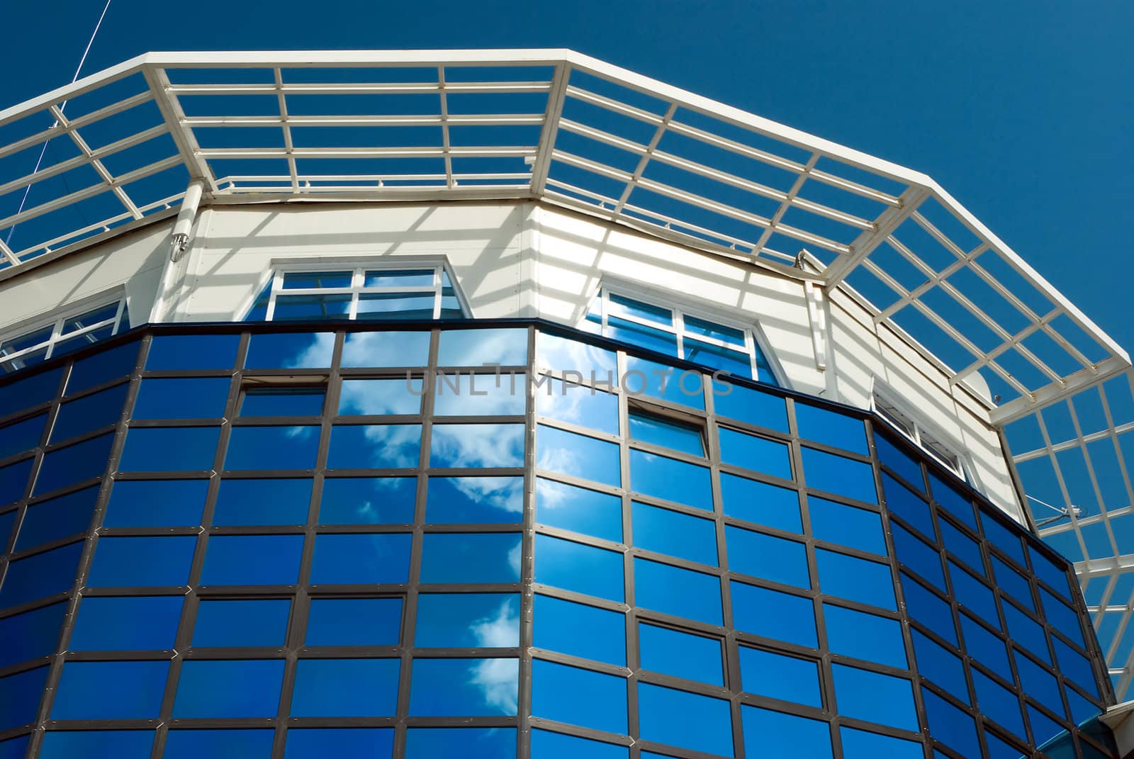 office centre,office building with reflected by sky,Hi-tech  architecture