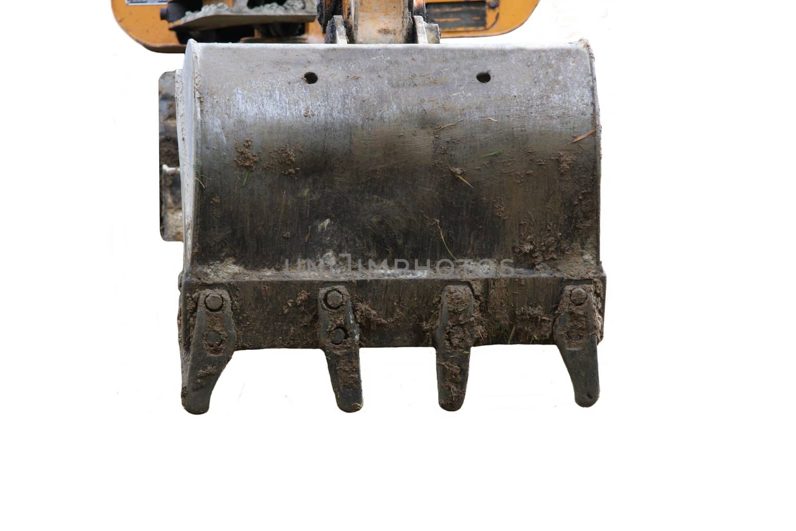 Construction site digger or excavator bucket isolated on a white background 