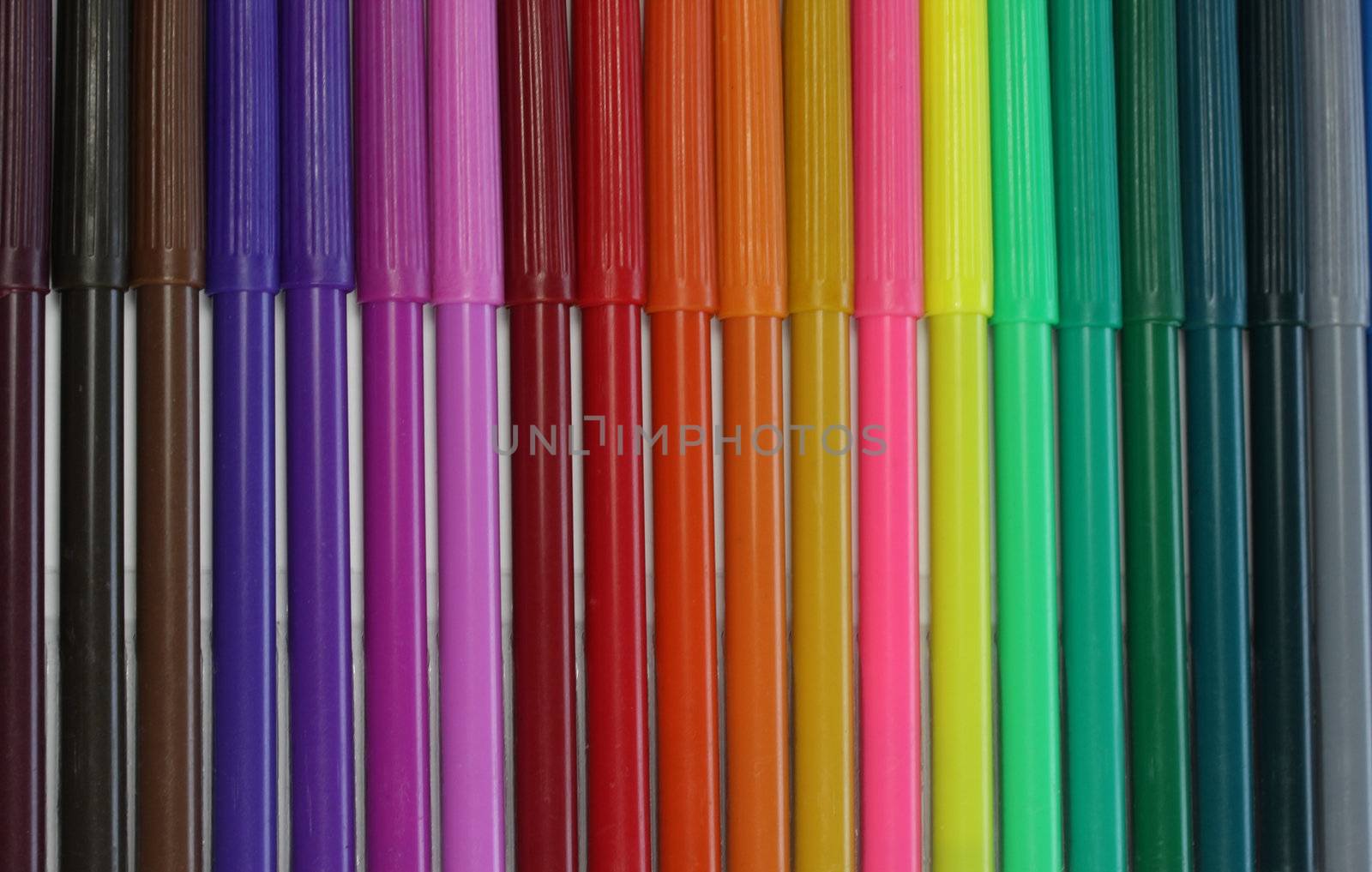 Coloured or colored felt tip pens showing the colour spectrum