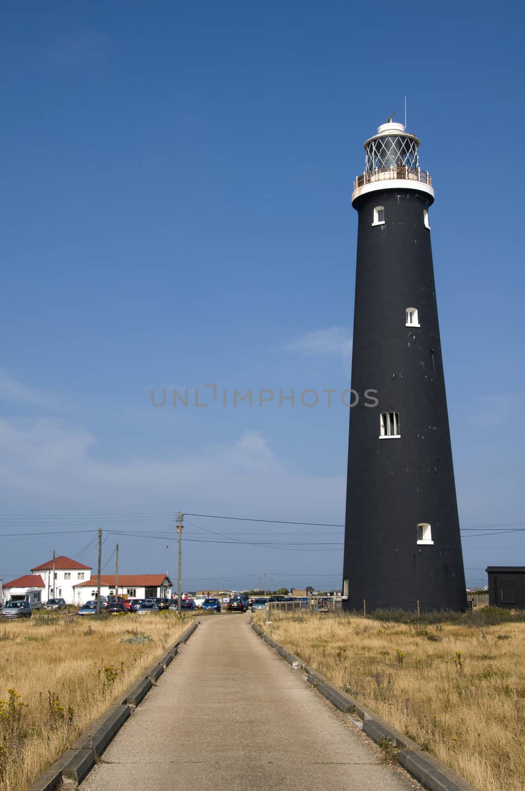 A black lighthouse at Dungeness ,Kent