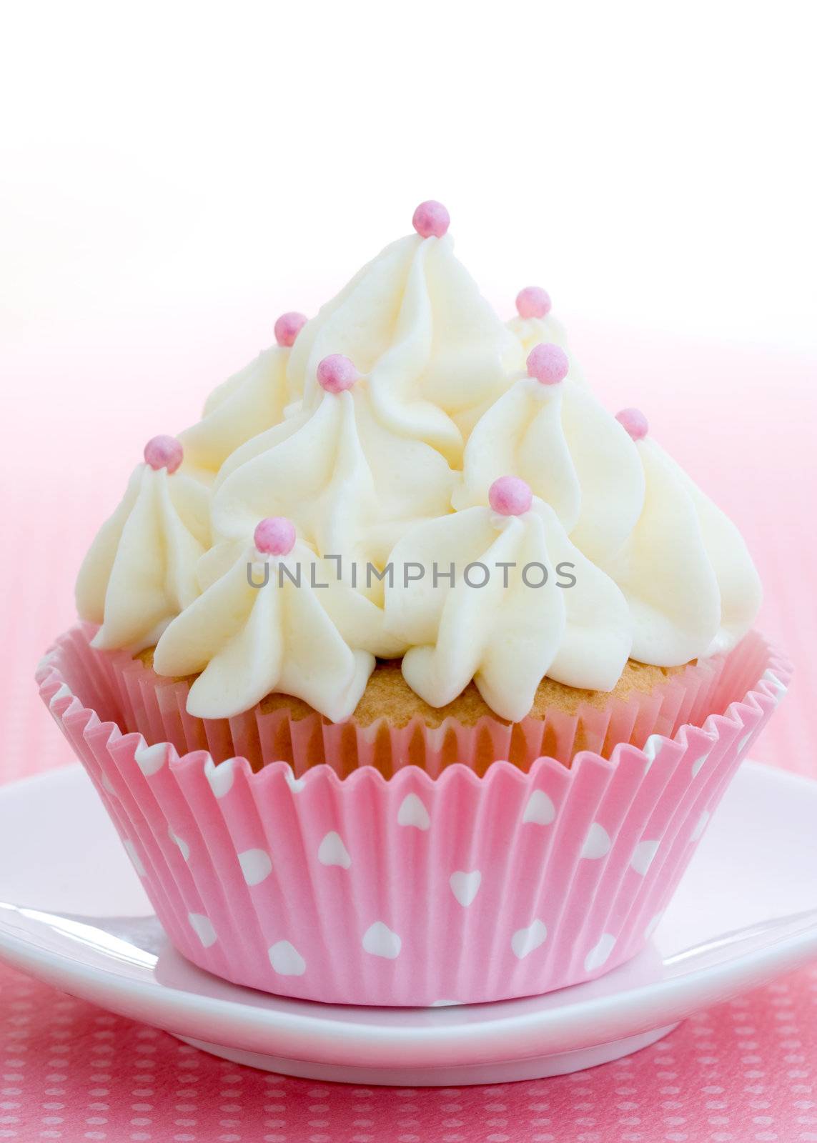 Cupcake in a pink polka dot wrapper