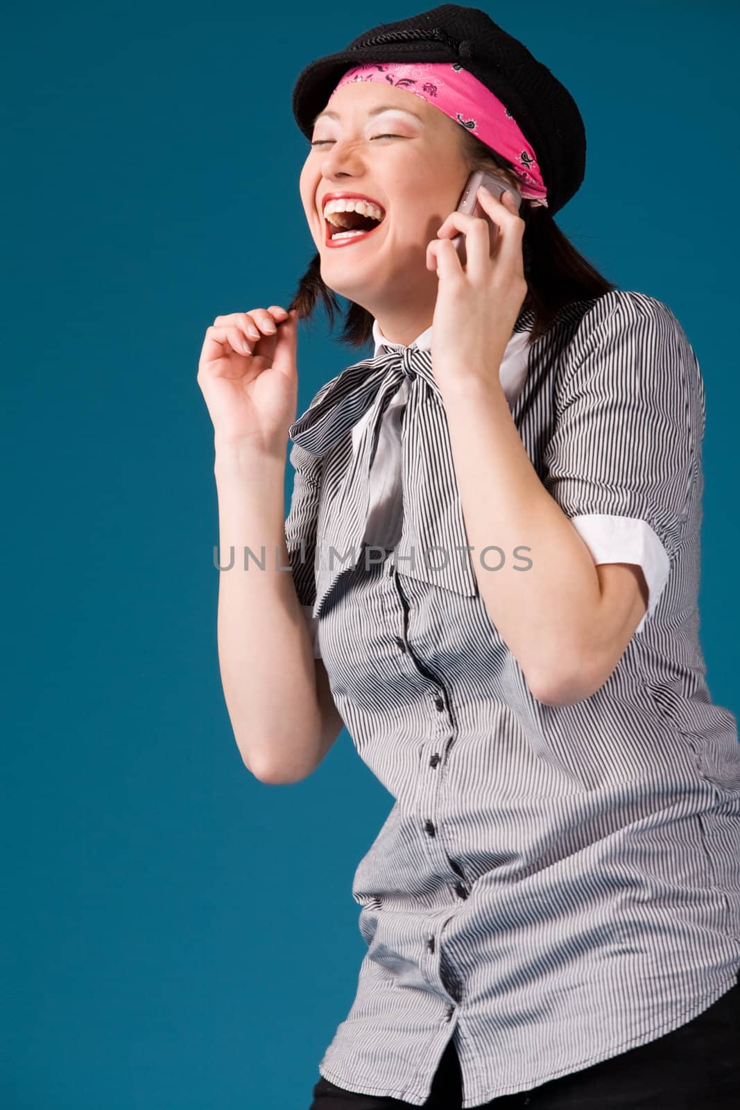 Young asian girl is calling and laughing