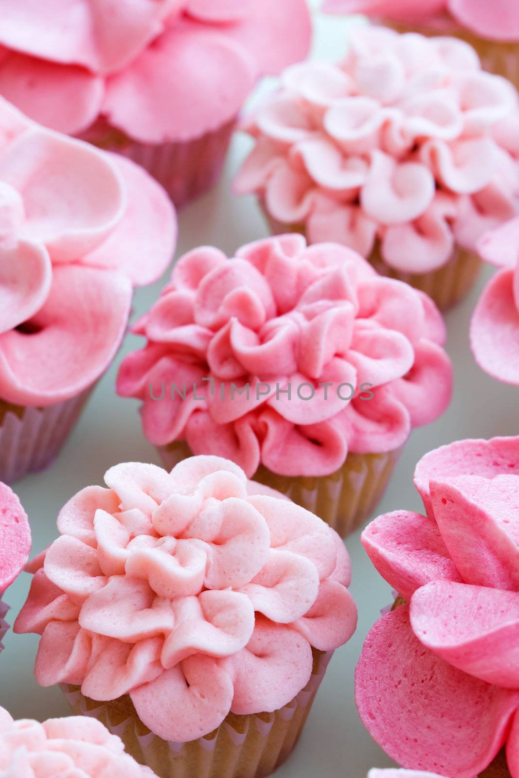 Assortment of cupcakes decorated with buttercream flowers