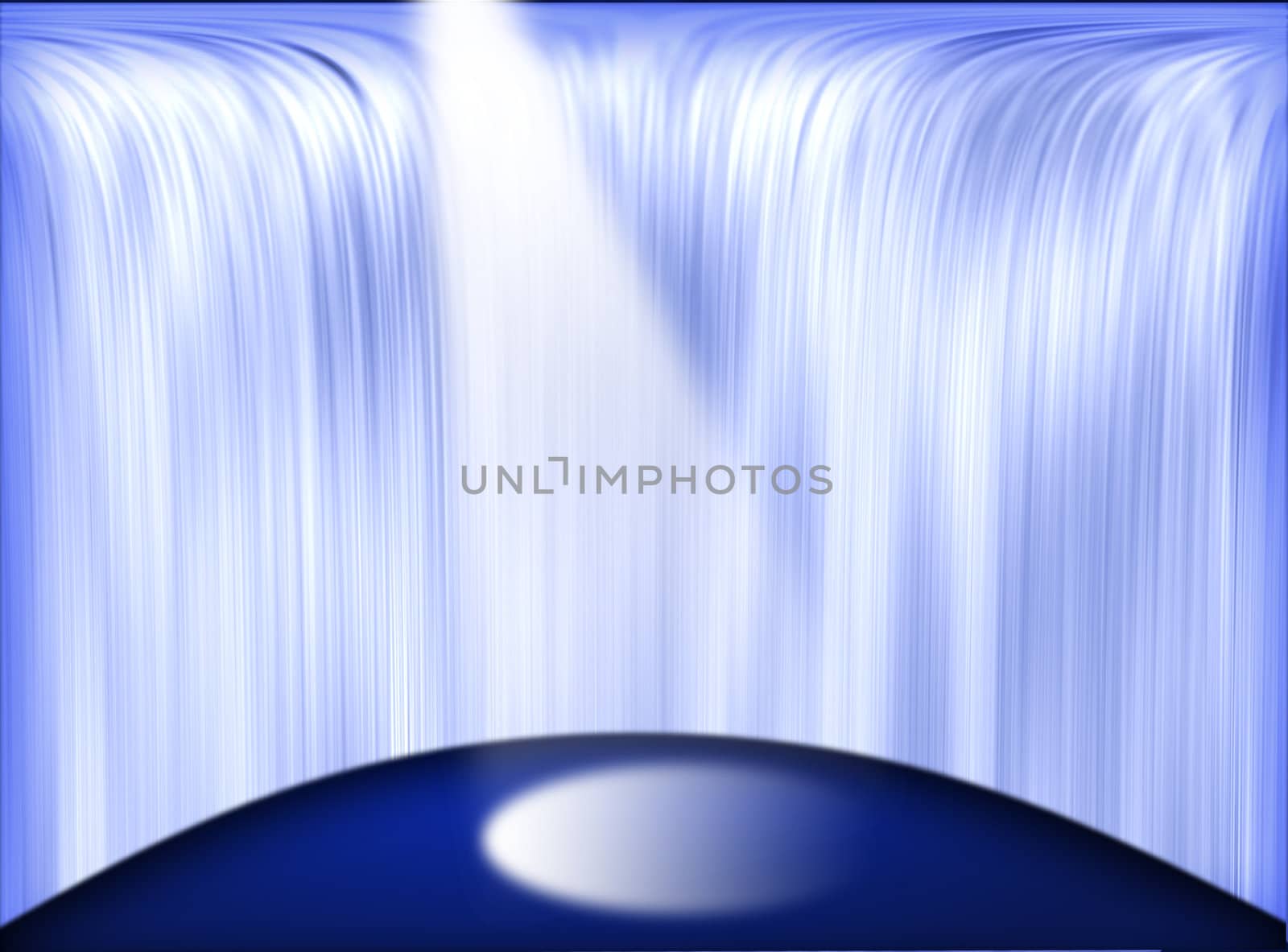 Stage with the beam and waterfall behind