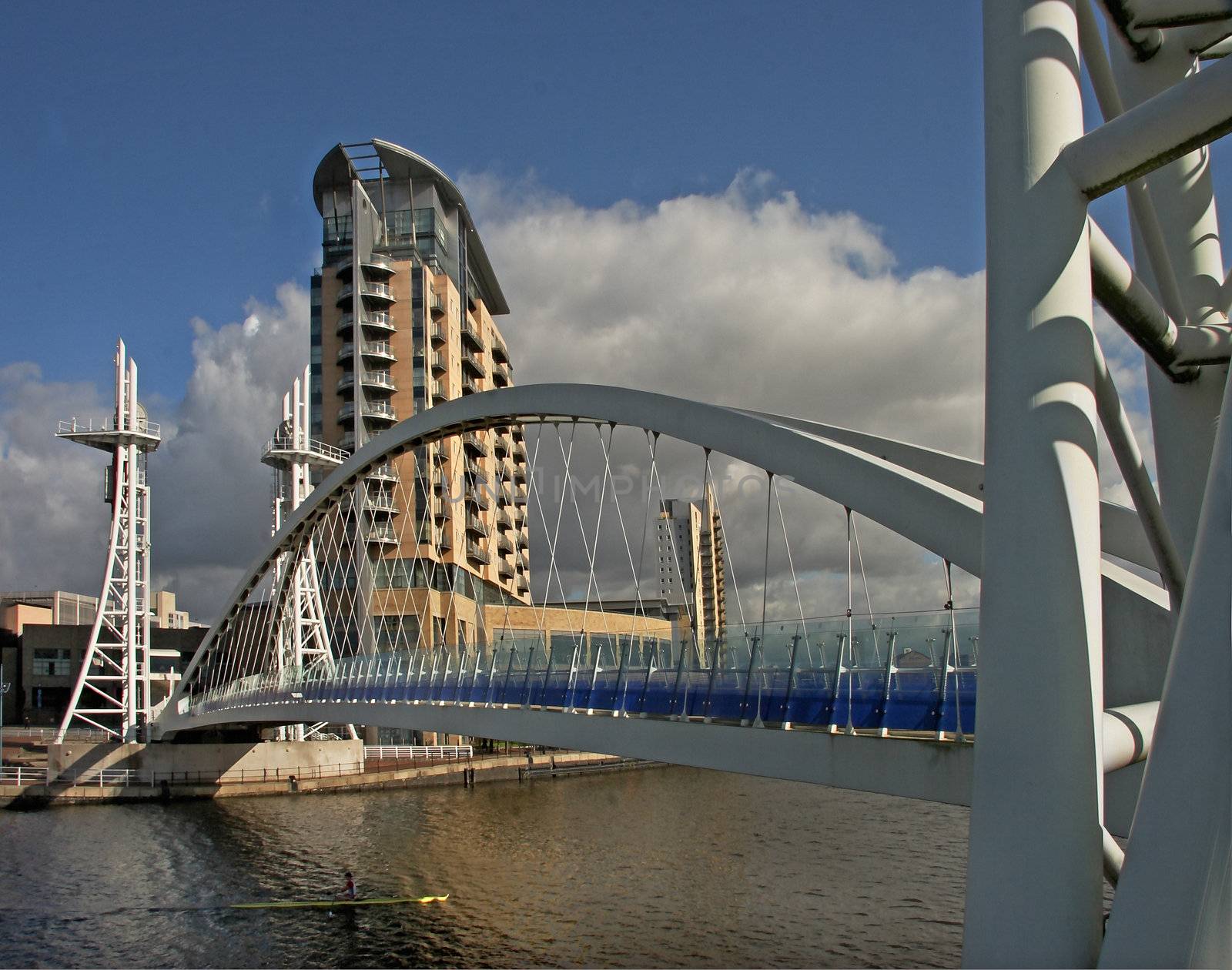 The pedestrian bridge at Salford Quays, Manchester, England.