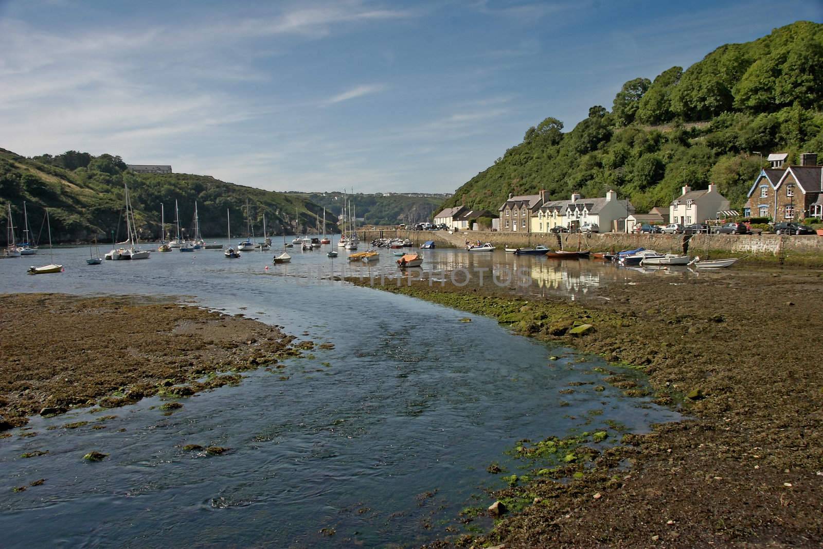 The estuary harbour at Fishguard in Pembrokeshire, South Wales, UK.