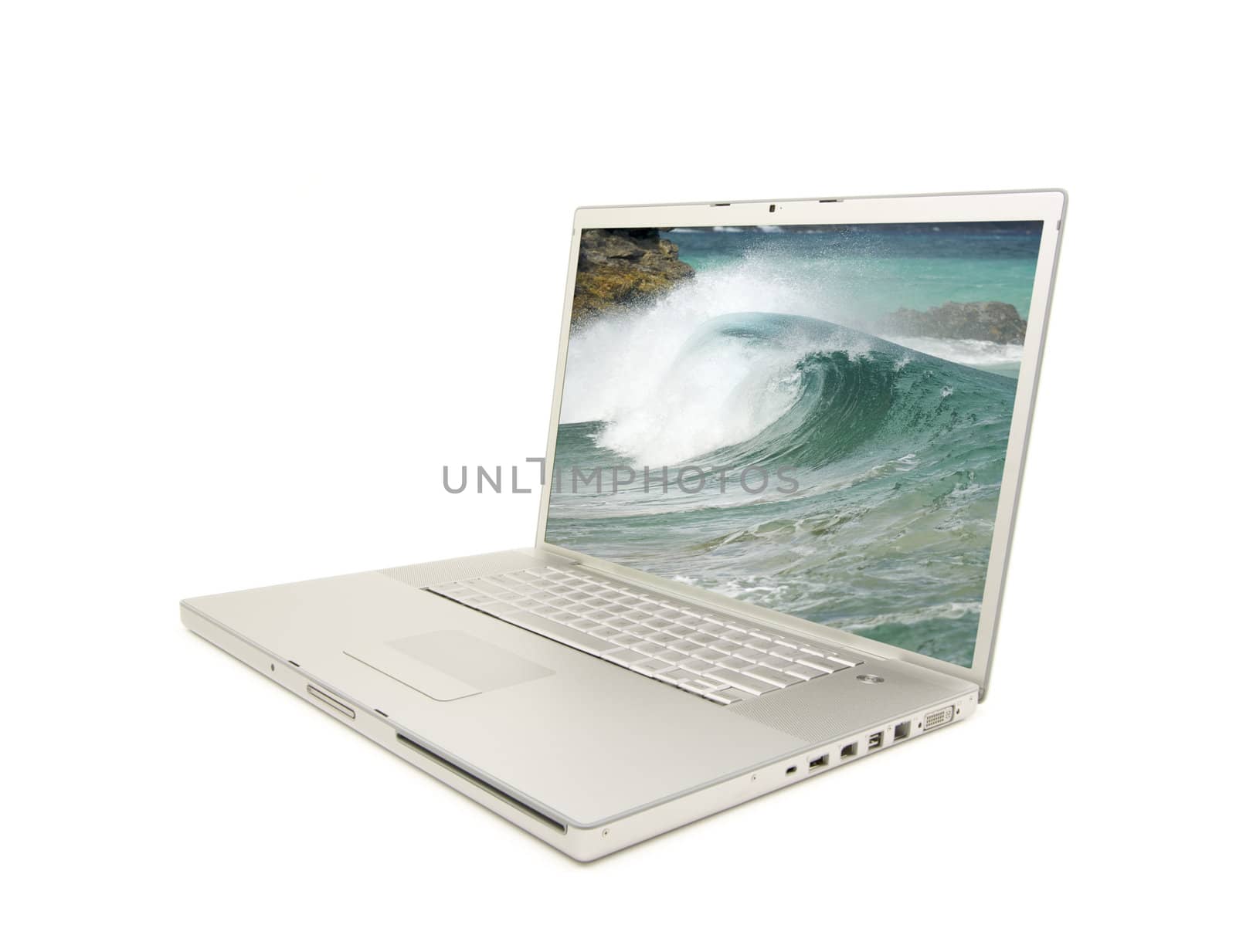 Laptop Isolated on White with my Surf Photo on screen.