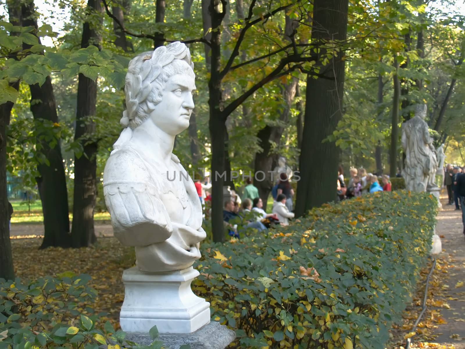 Antique sculpture in autumn park. Summer Garden in St Petersburg Russia