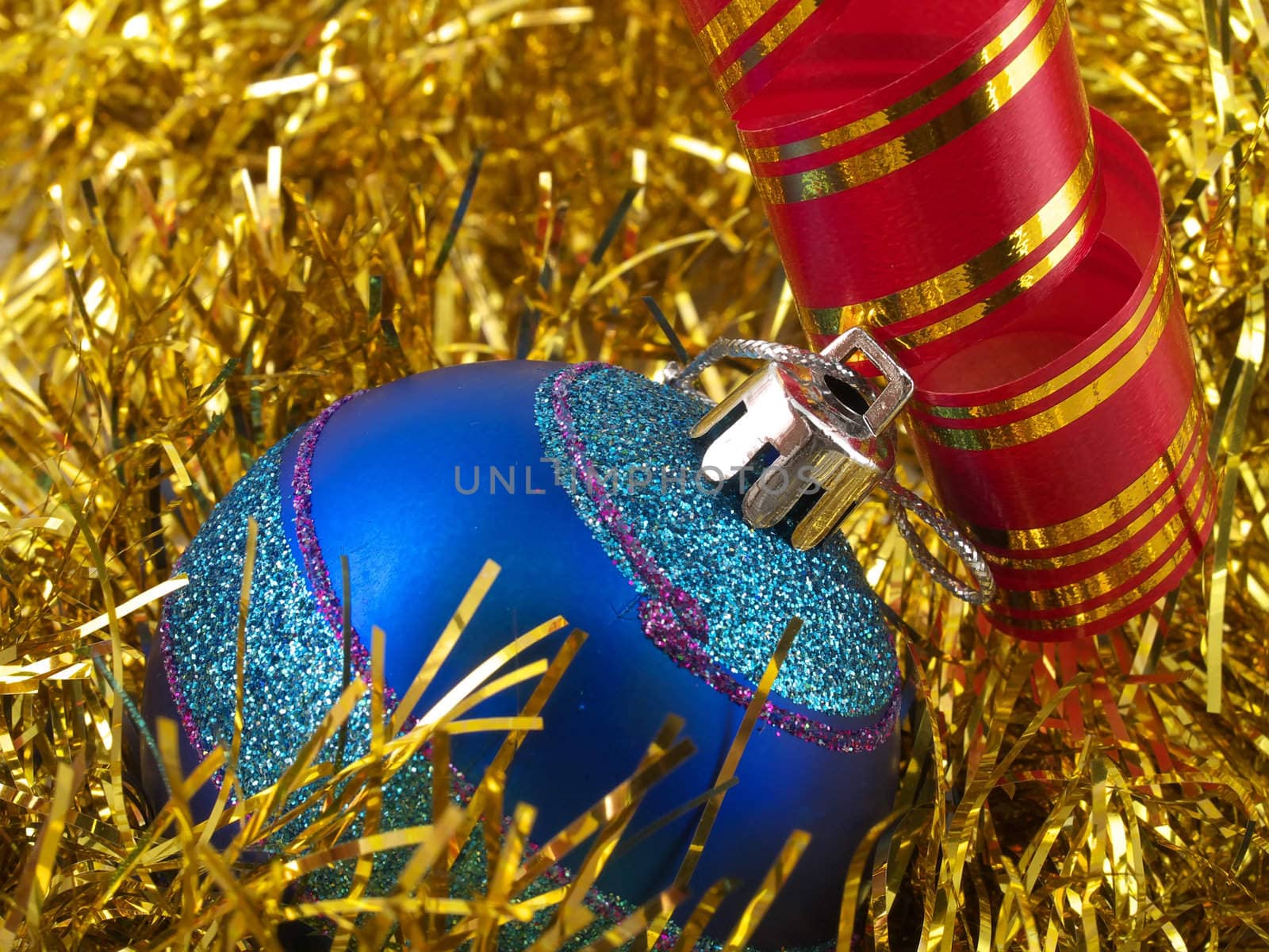 Christmas blue ornaments and ribbons by K_Kot