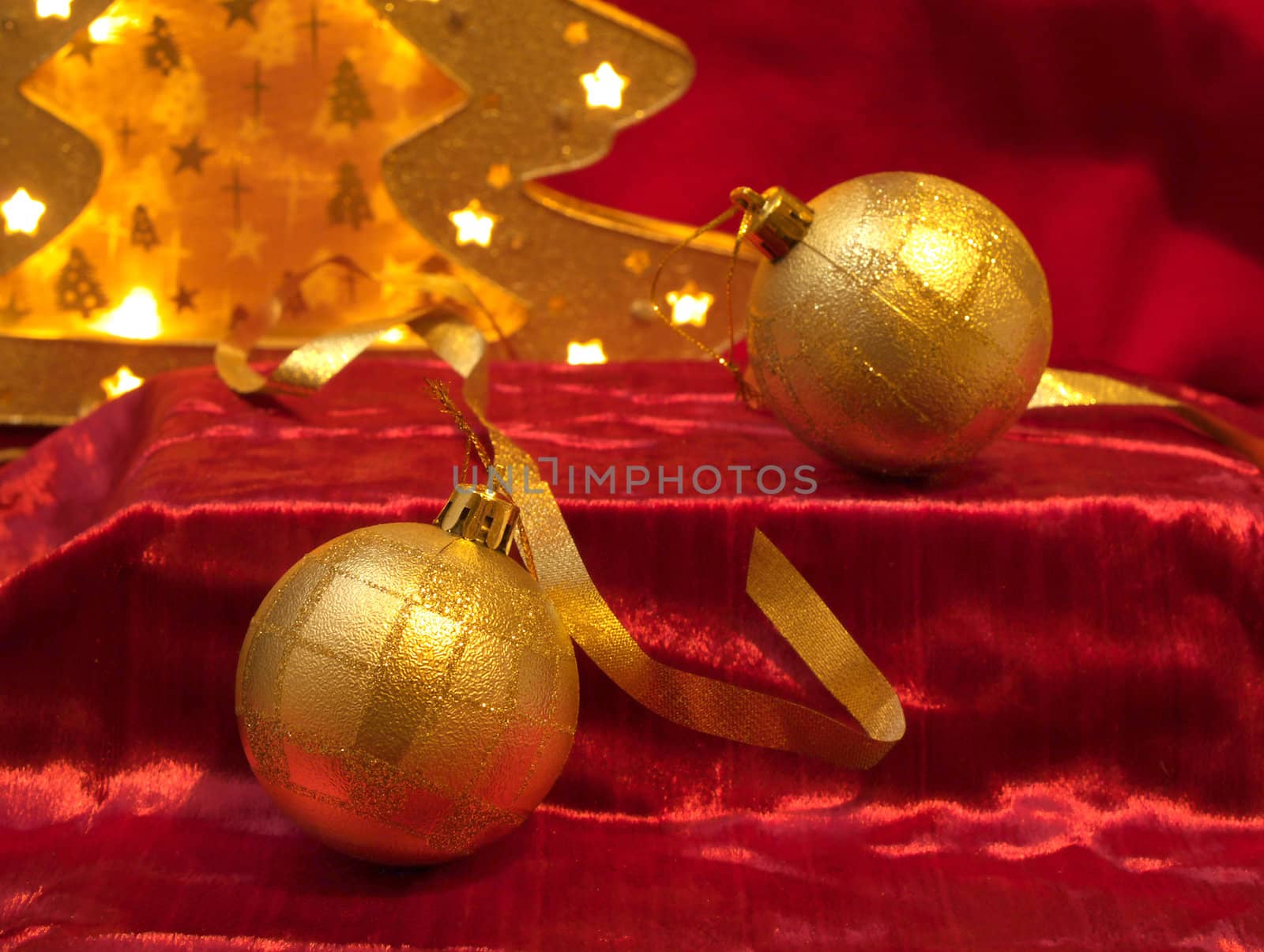 Christmas ornaments on red by K_Kot