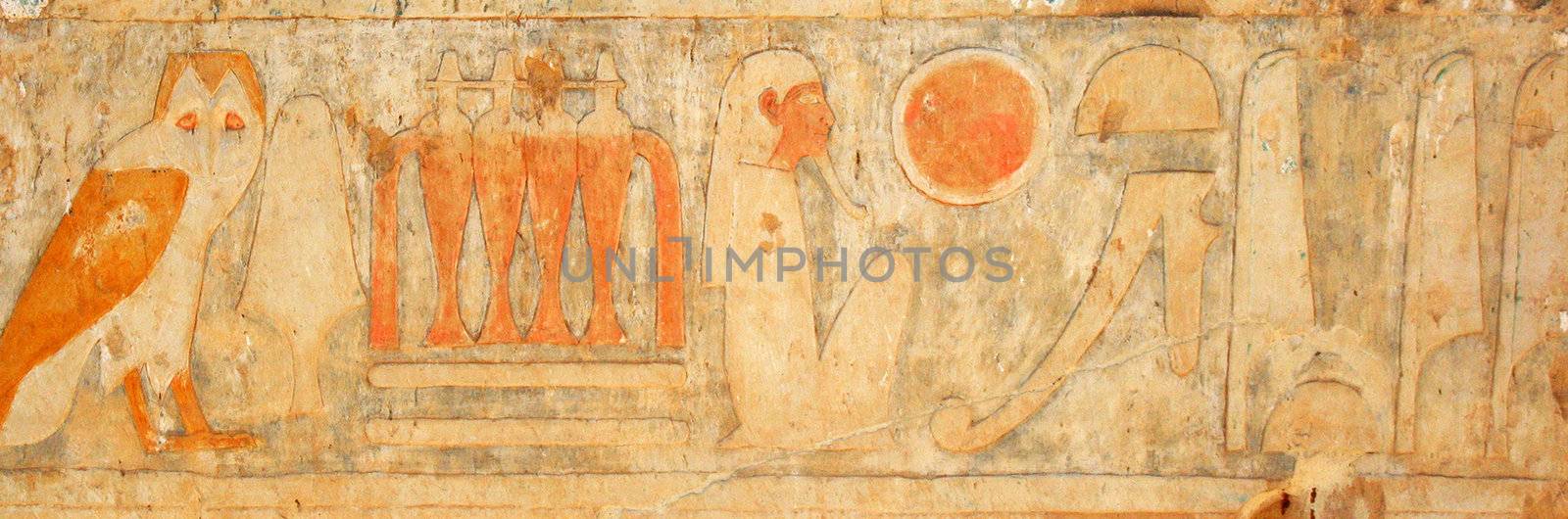 Fragment of Egyptian fresco on the wall of Temple of Hatshepsout