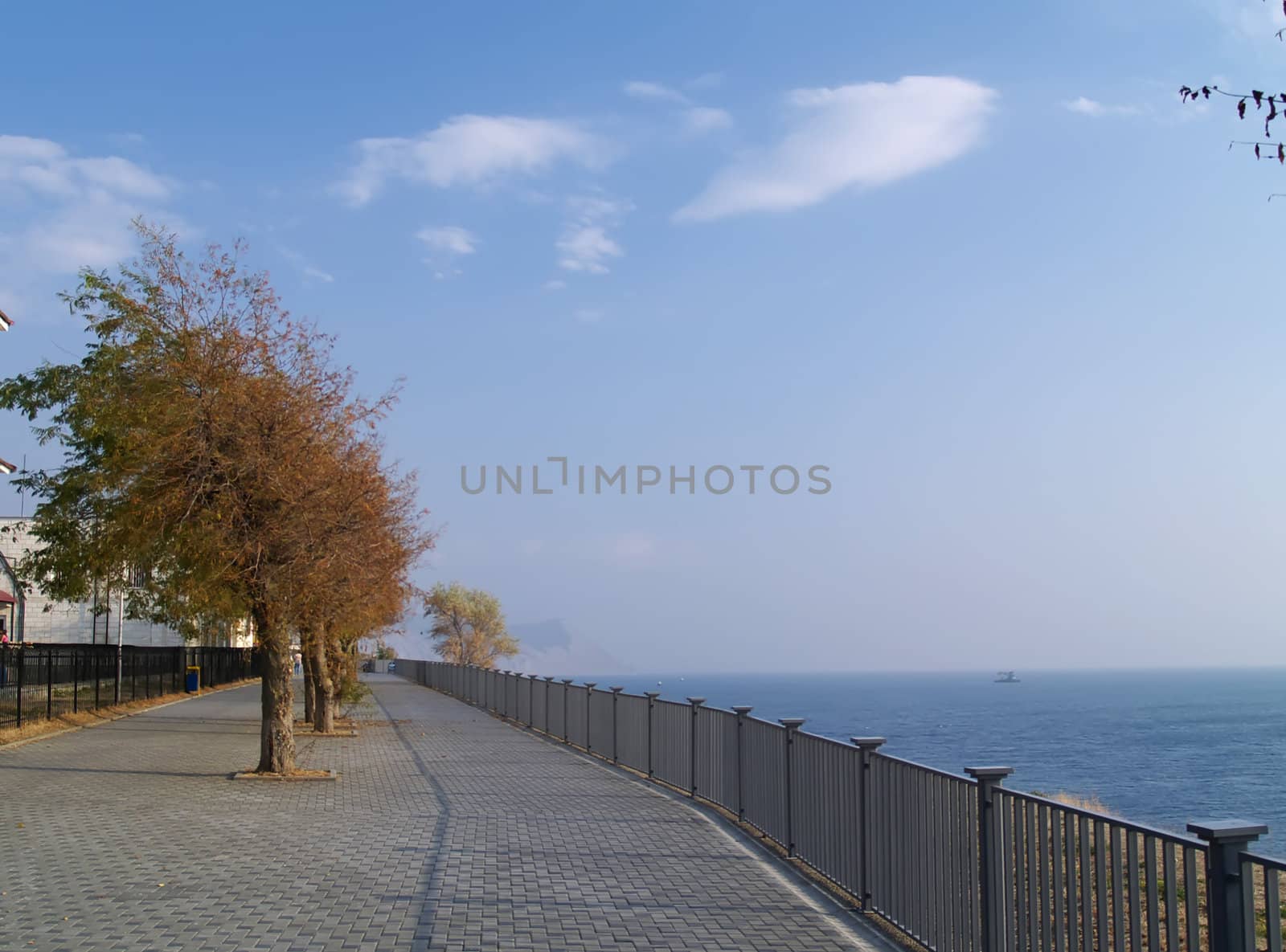 Peaceful beautiful place. Old quay in the coast of Black sea. Russia