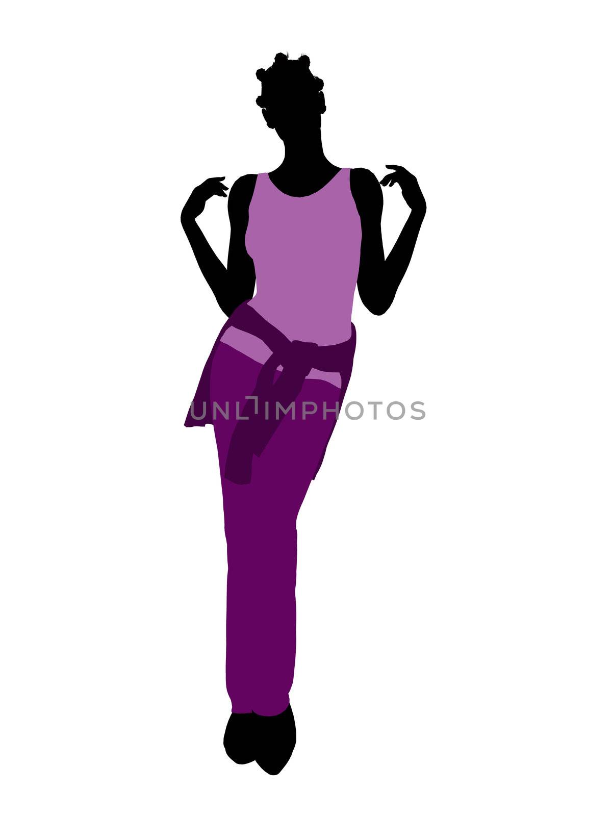 African american woman casually dressed silhouette on a white background