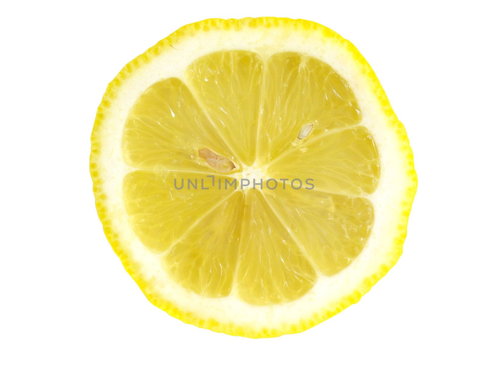 Closeup of half a lemon, isolated on white