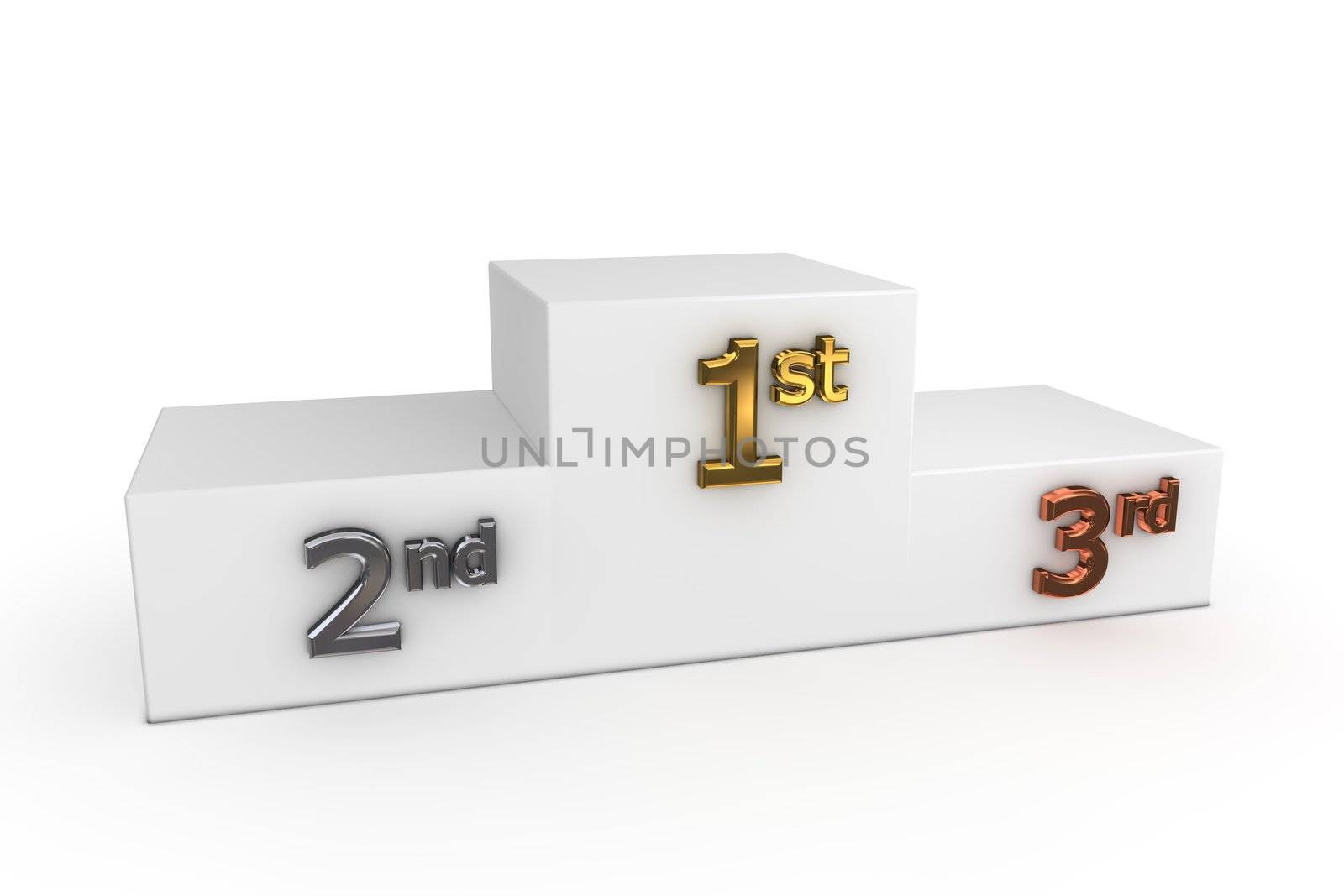 a white victory podium with numbers in gold, silver, bronze - to be used as a template for own designs