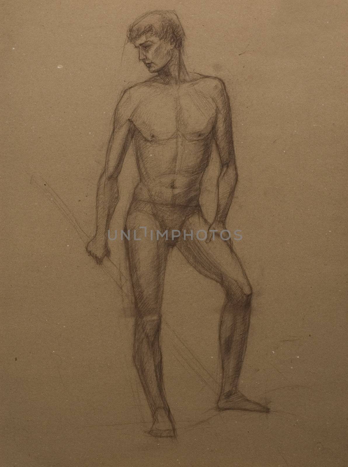 drawings of nude  man portrait.  Academical art. I am the author of this drawing.