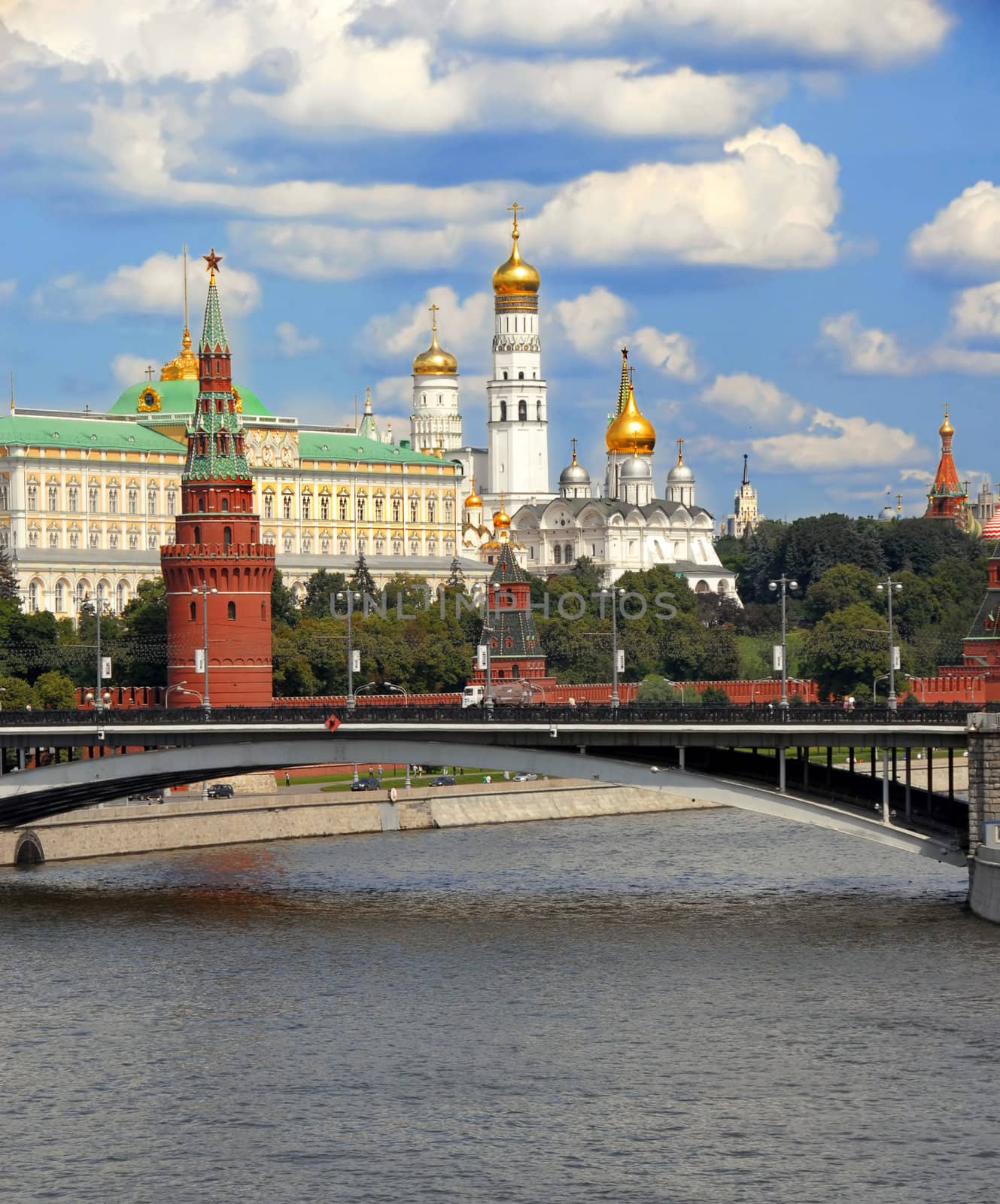 Moscow Kremlin and churches view over river