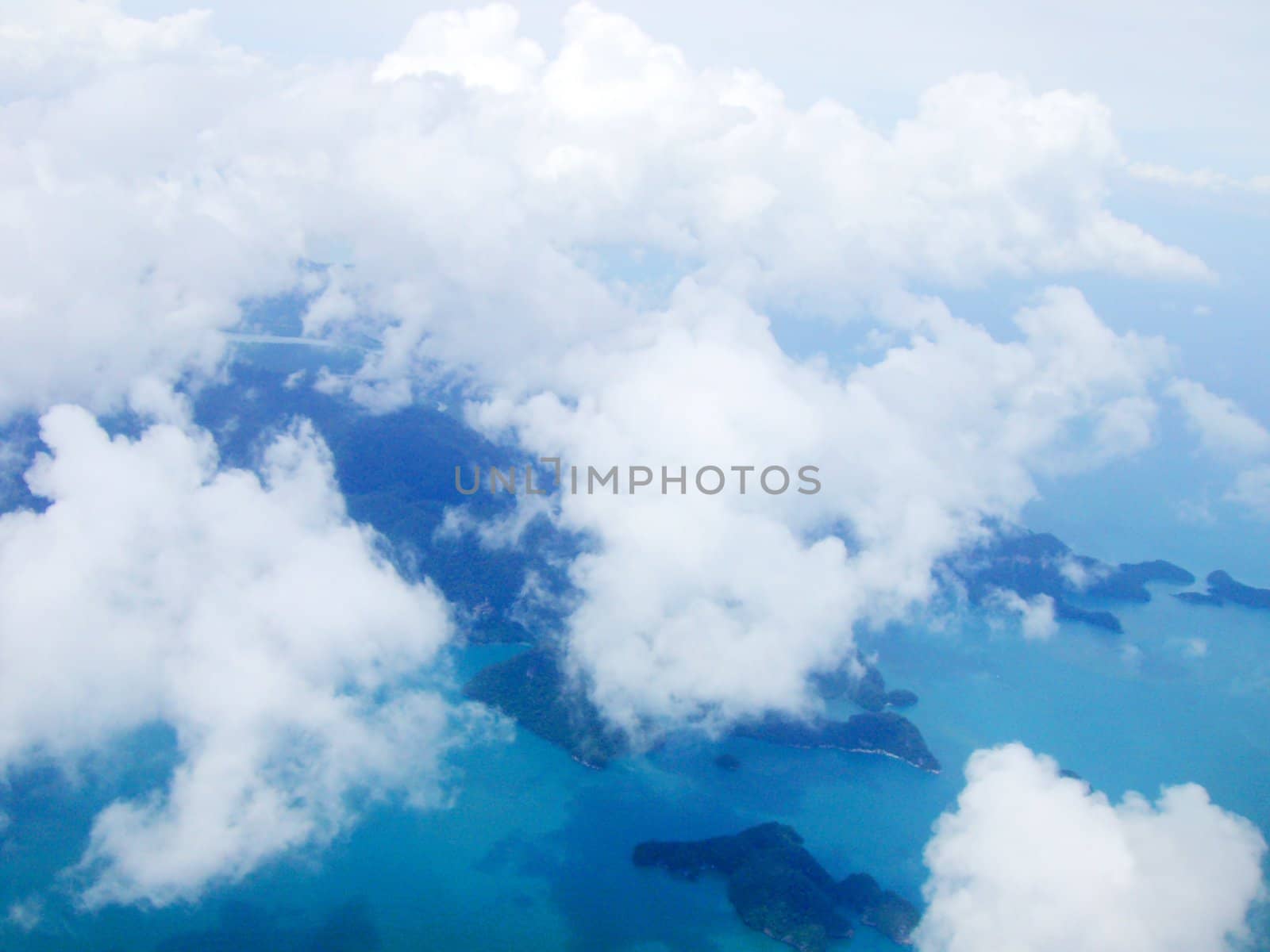 a top view from sky - island, sea, ocean
