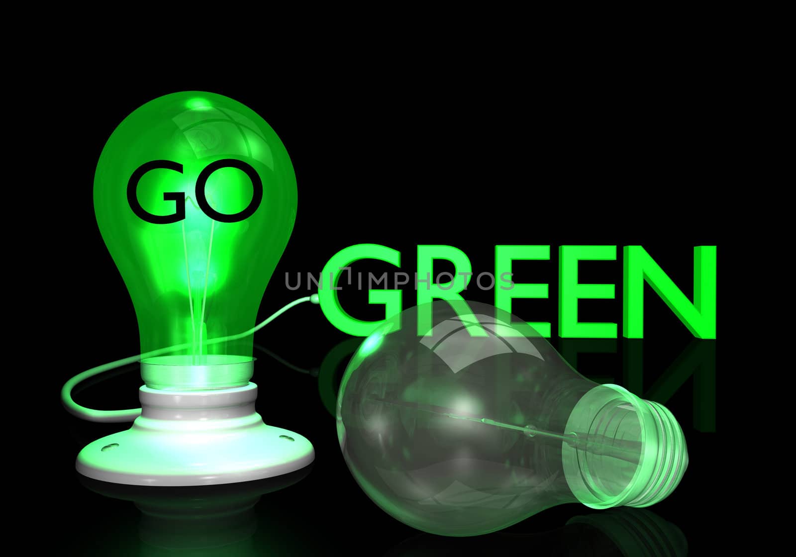 Green light bulb showing the "Go Green" concept.