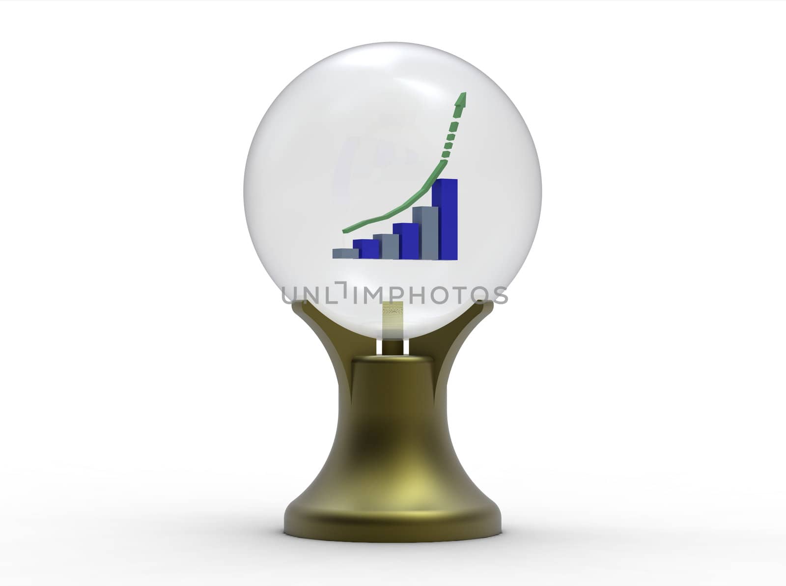 Business forecast with crystal ball isolated on white