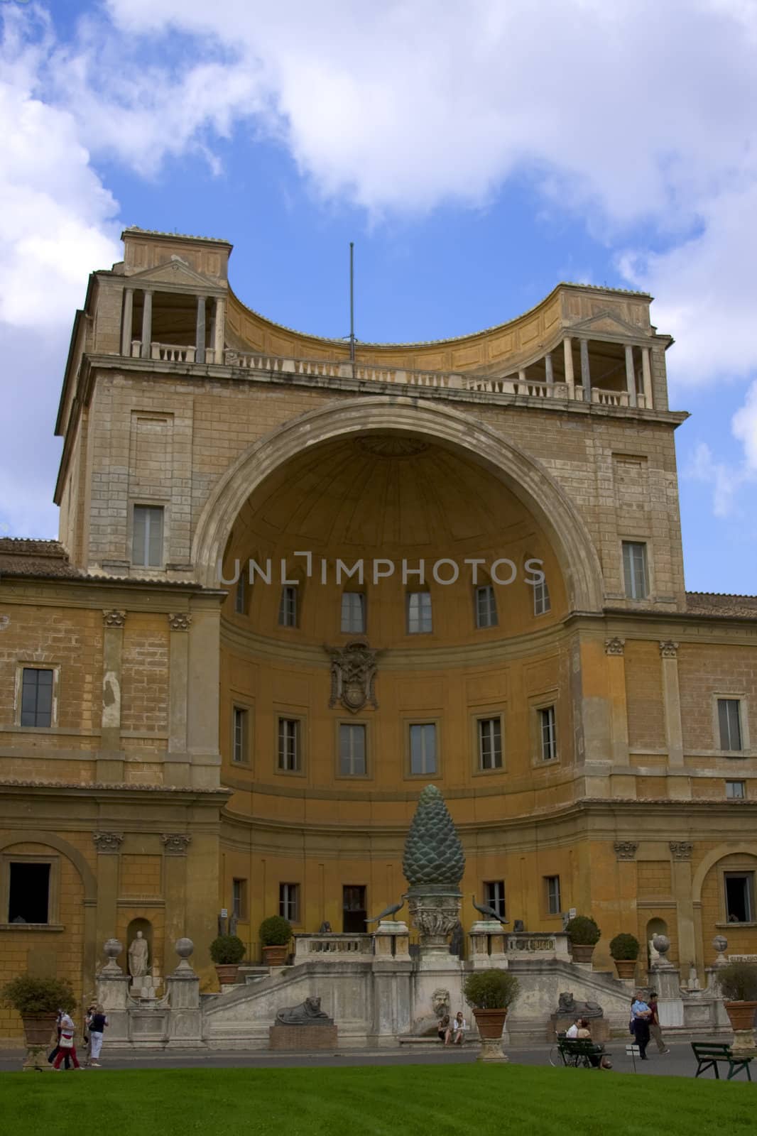 Vatican palace in Rome with green grass