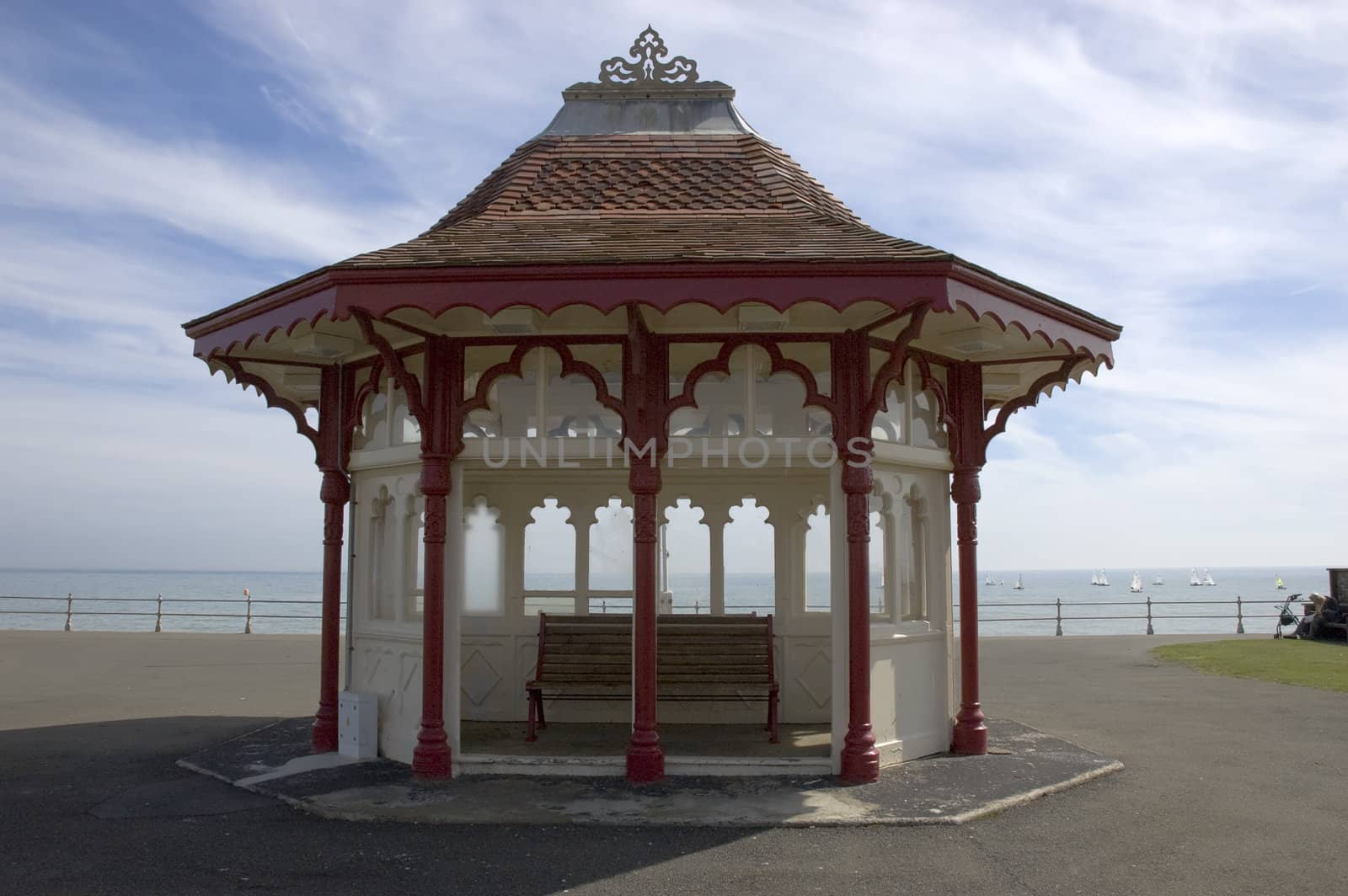 A victorian seaside shelter on a promenade