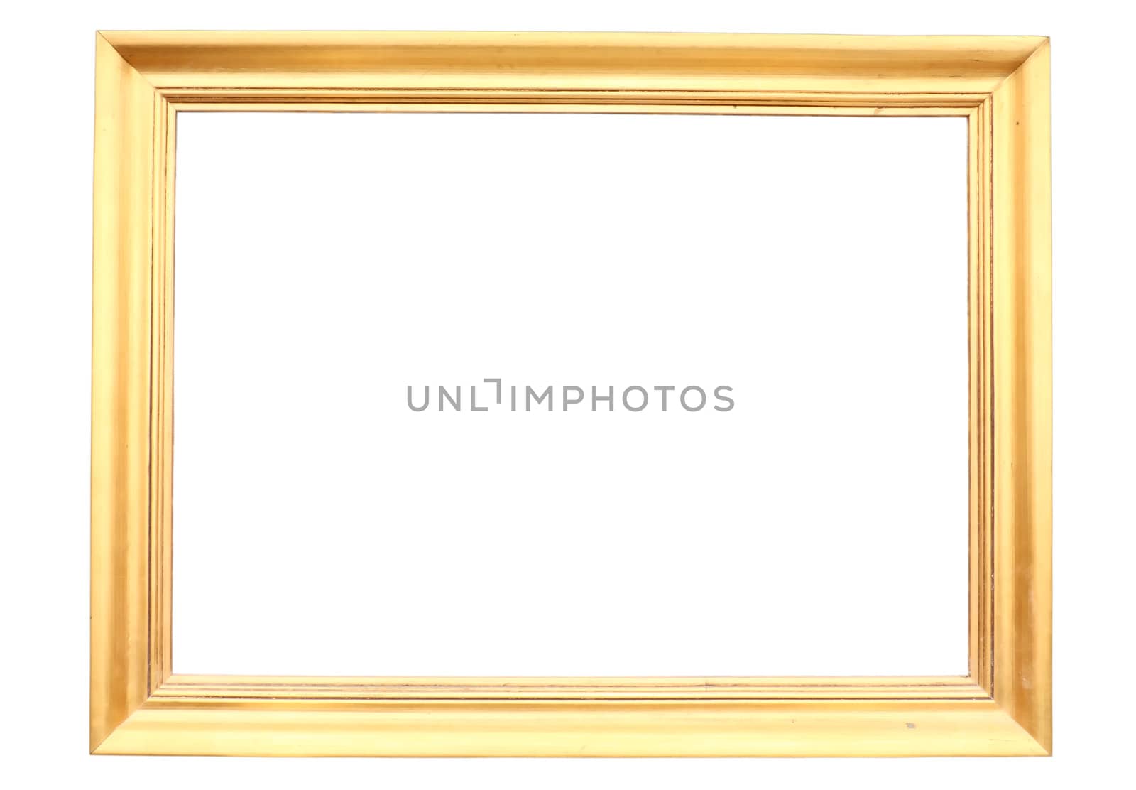 Gold plated wooden picture frame isolated on white