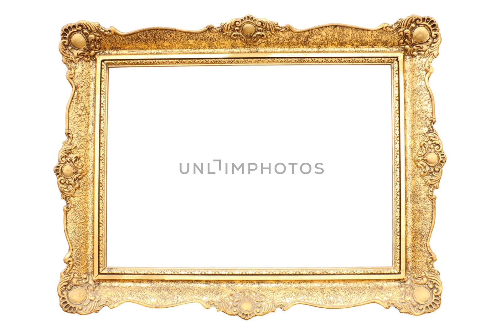 Gold plated wooden picture frame isolated on white