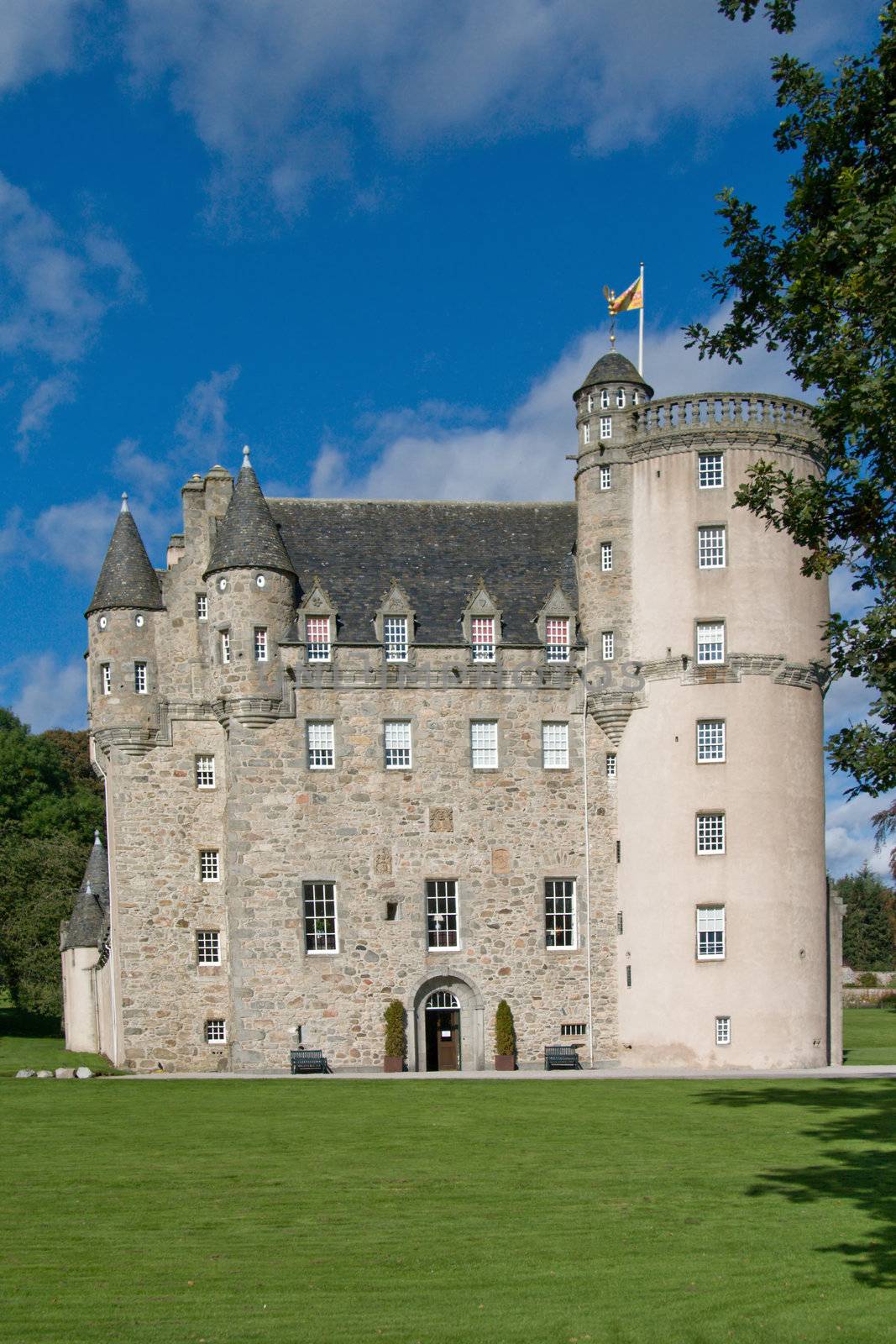 Medieval castle and grounds on a sunny day