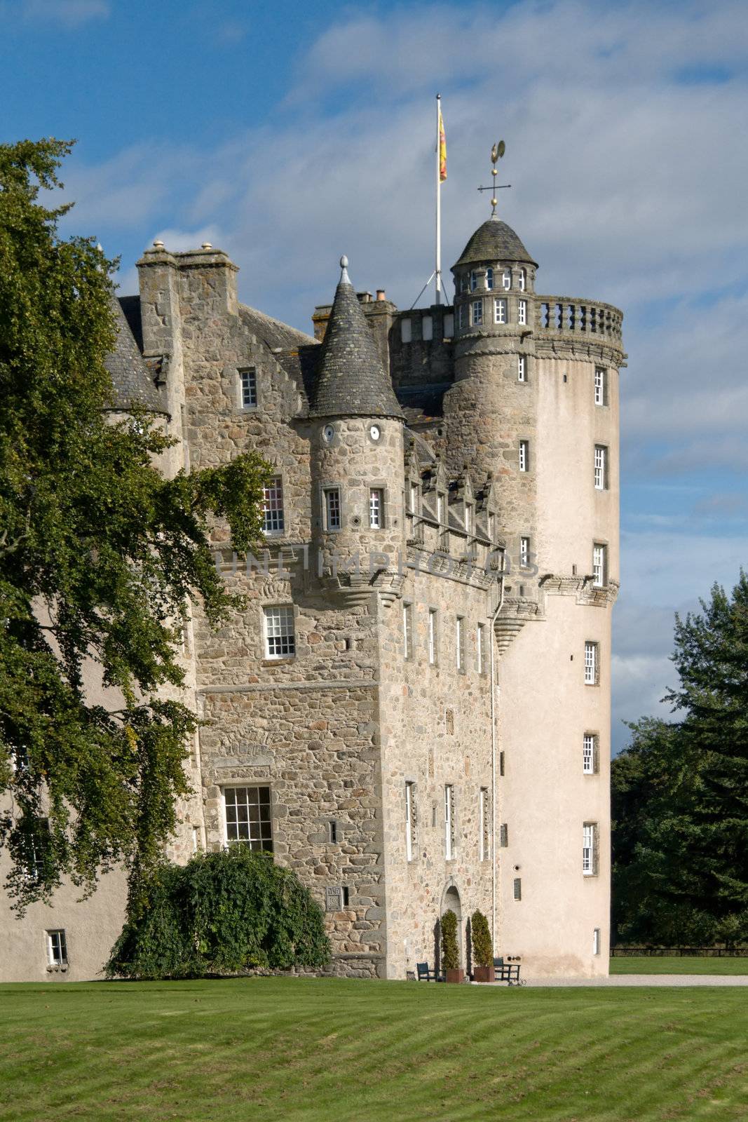 Medieval castle and grounds on a sunny day